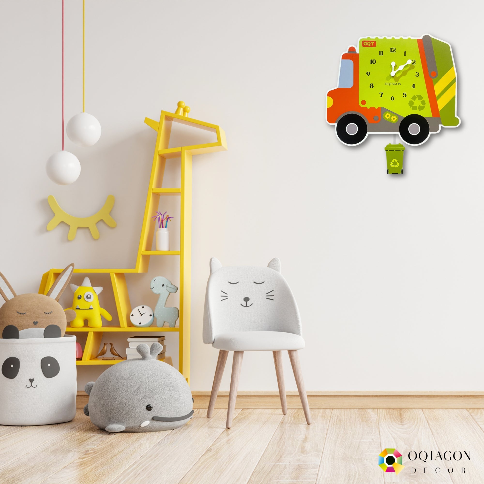 Green Wheels – Recycling Truck Kids Pendulum Wall Clock