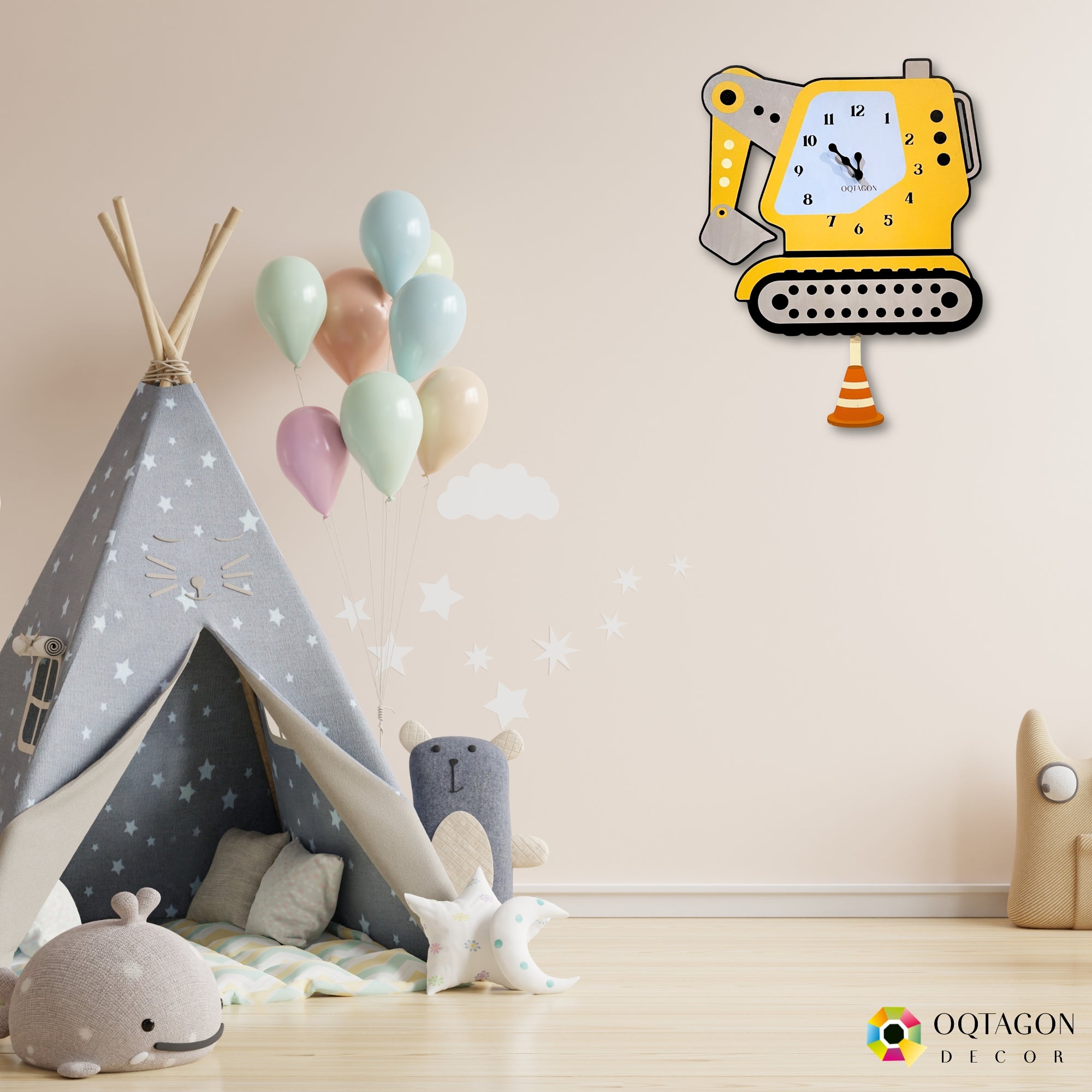 Build Buddy - Premium Excavator Kids Pendulum Wall Clock