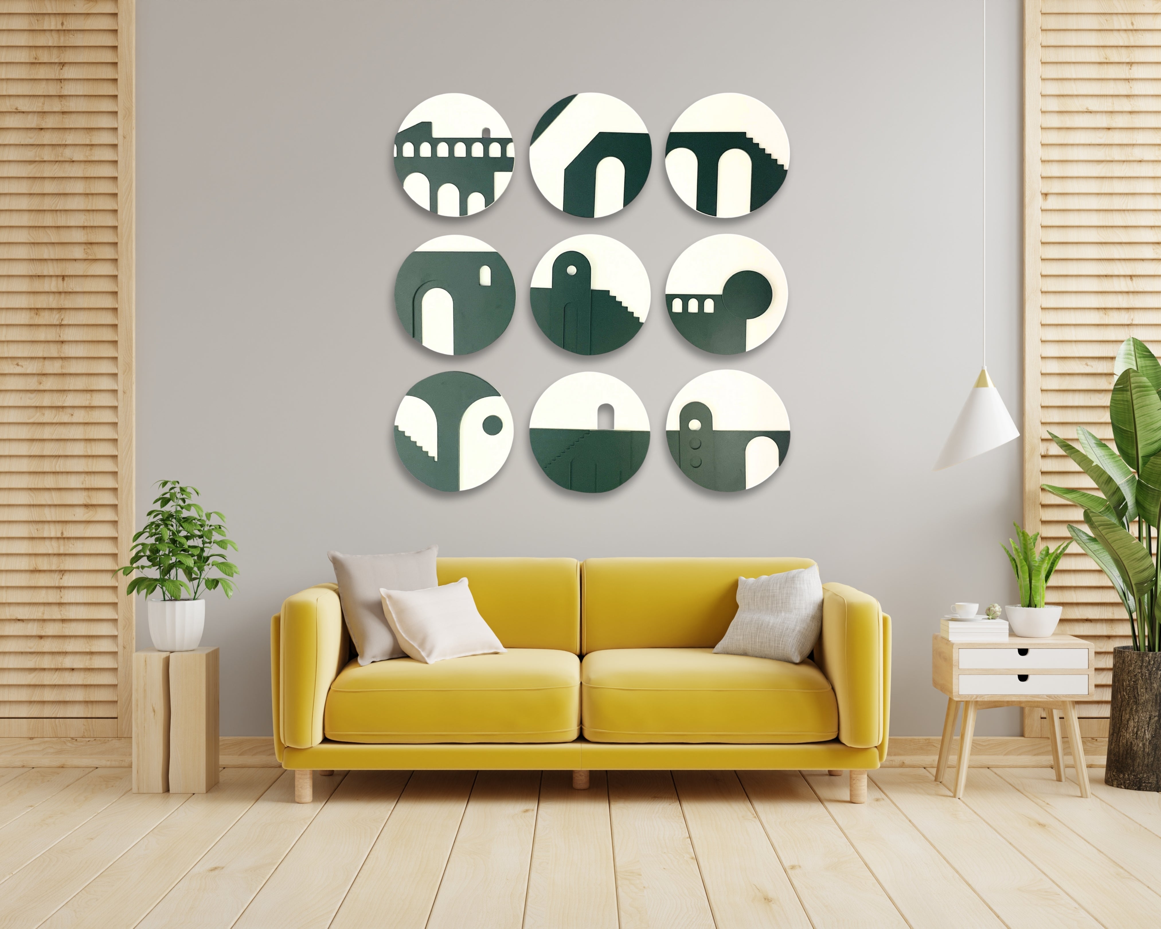 Geometric Architecture-Inspired 3D Circle Wall Art – Set of 9