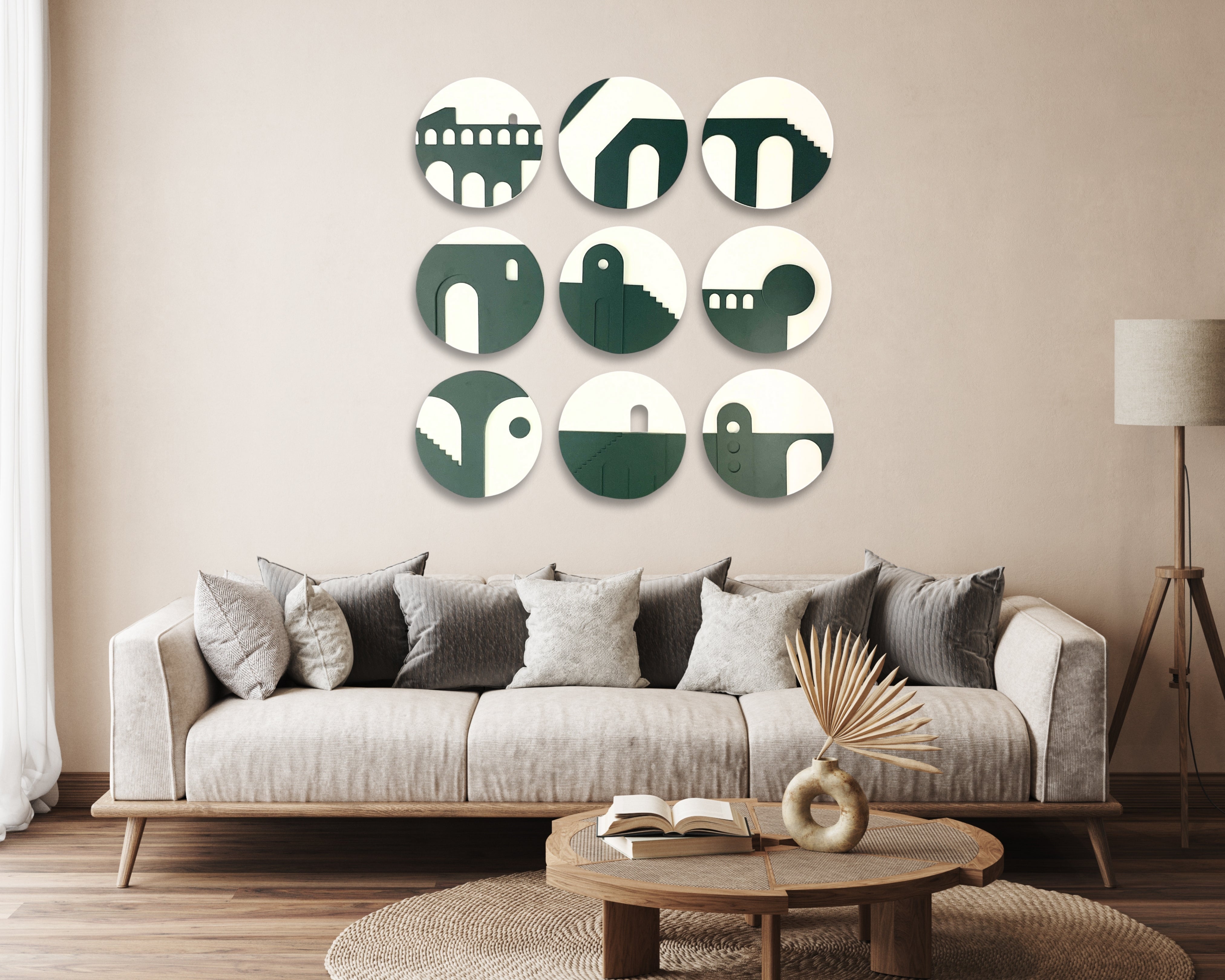 Geometric Architecture-Inspired 3D Circle Wall Art – Set of 9