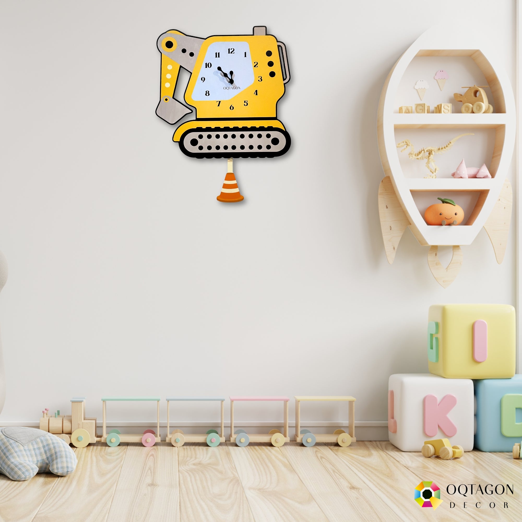 Build Buddy - Premium Excavator Kids Pendulum Wall Clock
