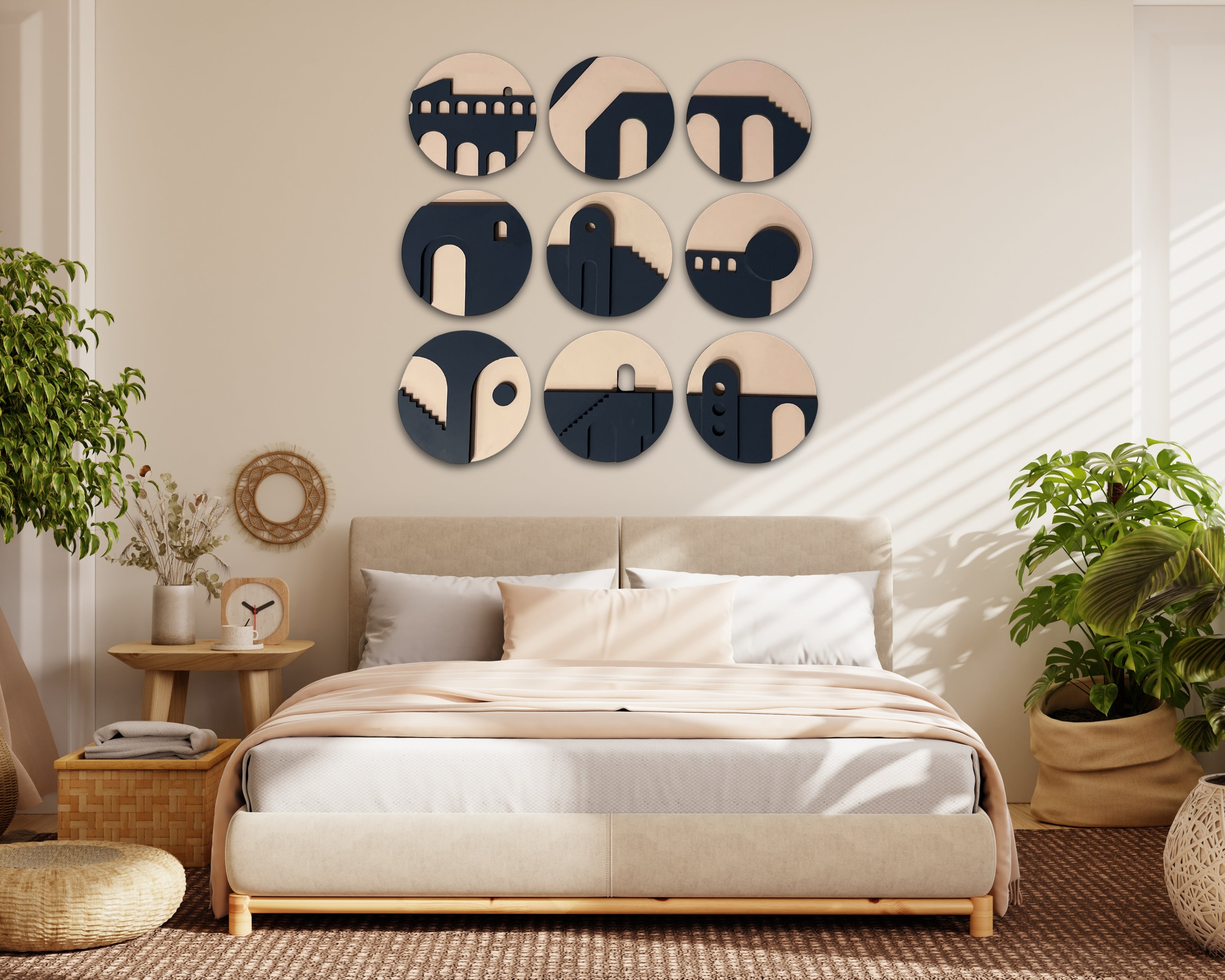 Geometric Architecture-Inspired 3D Circle Wall Art – Set of 9