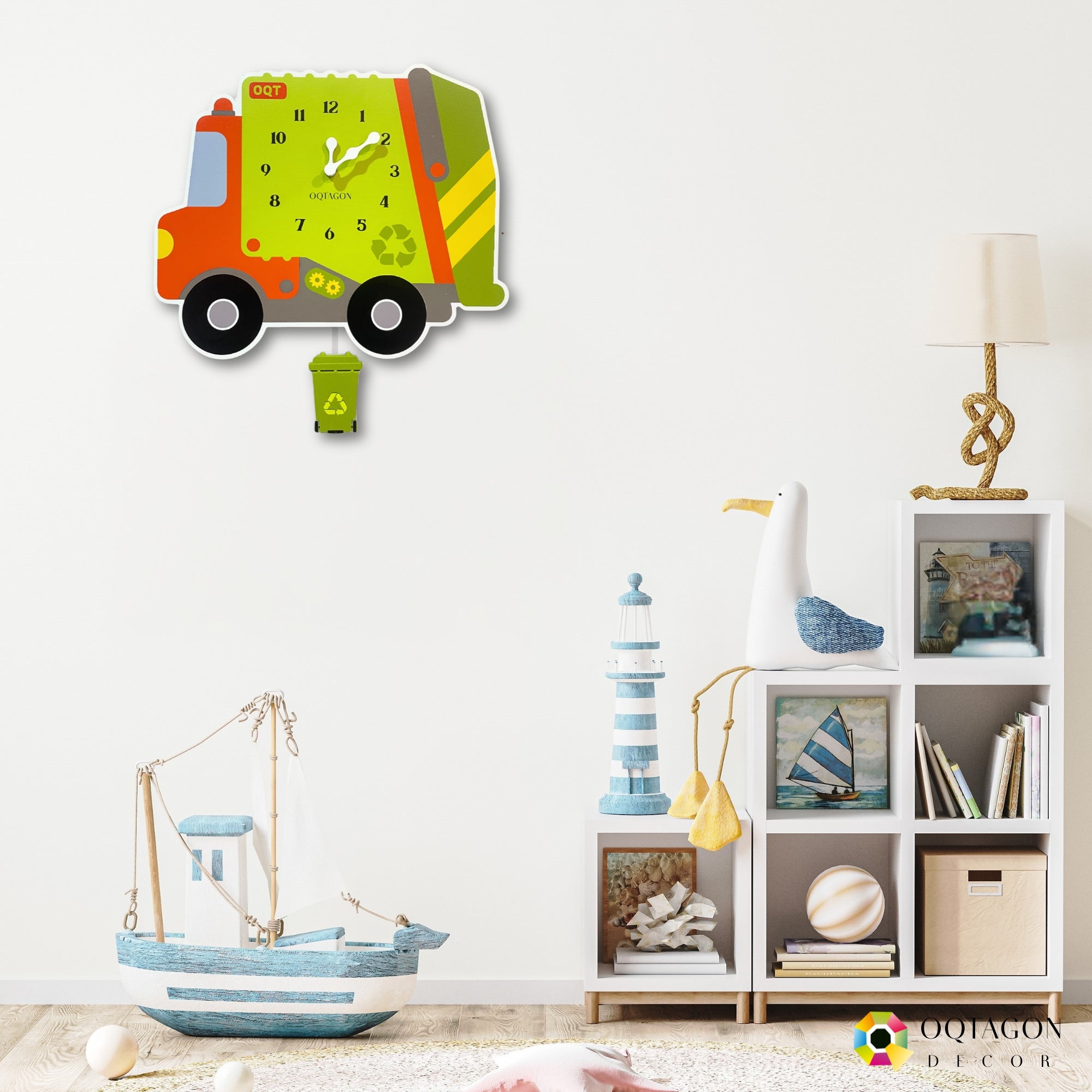 Green Wheels – Recycling Truck Kids Pendulum Wall Clock