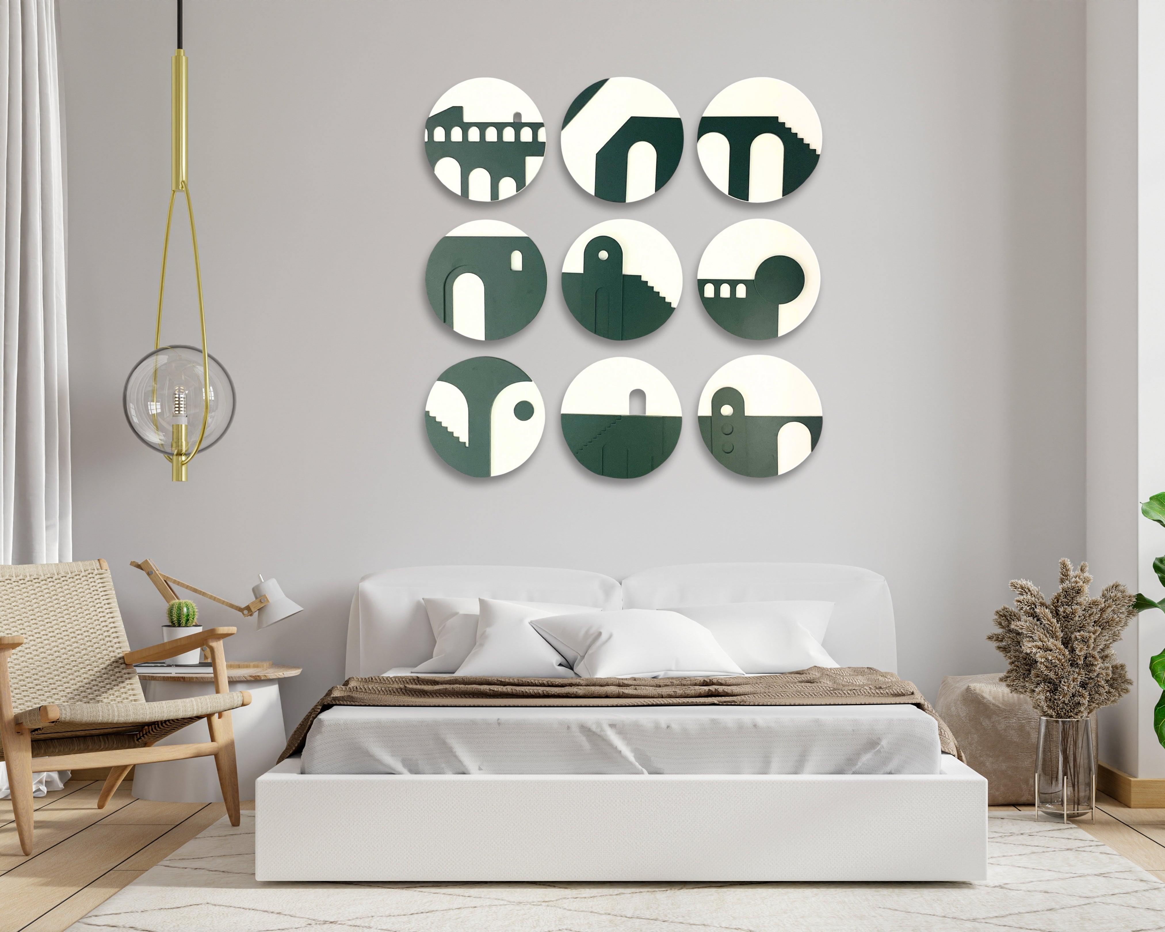 Geometric Architecture-Inspired 3D Circle Wall Art – Set of 9