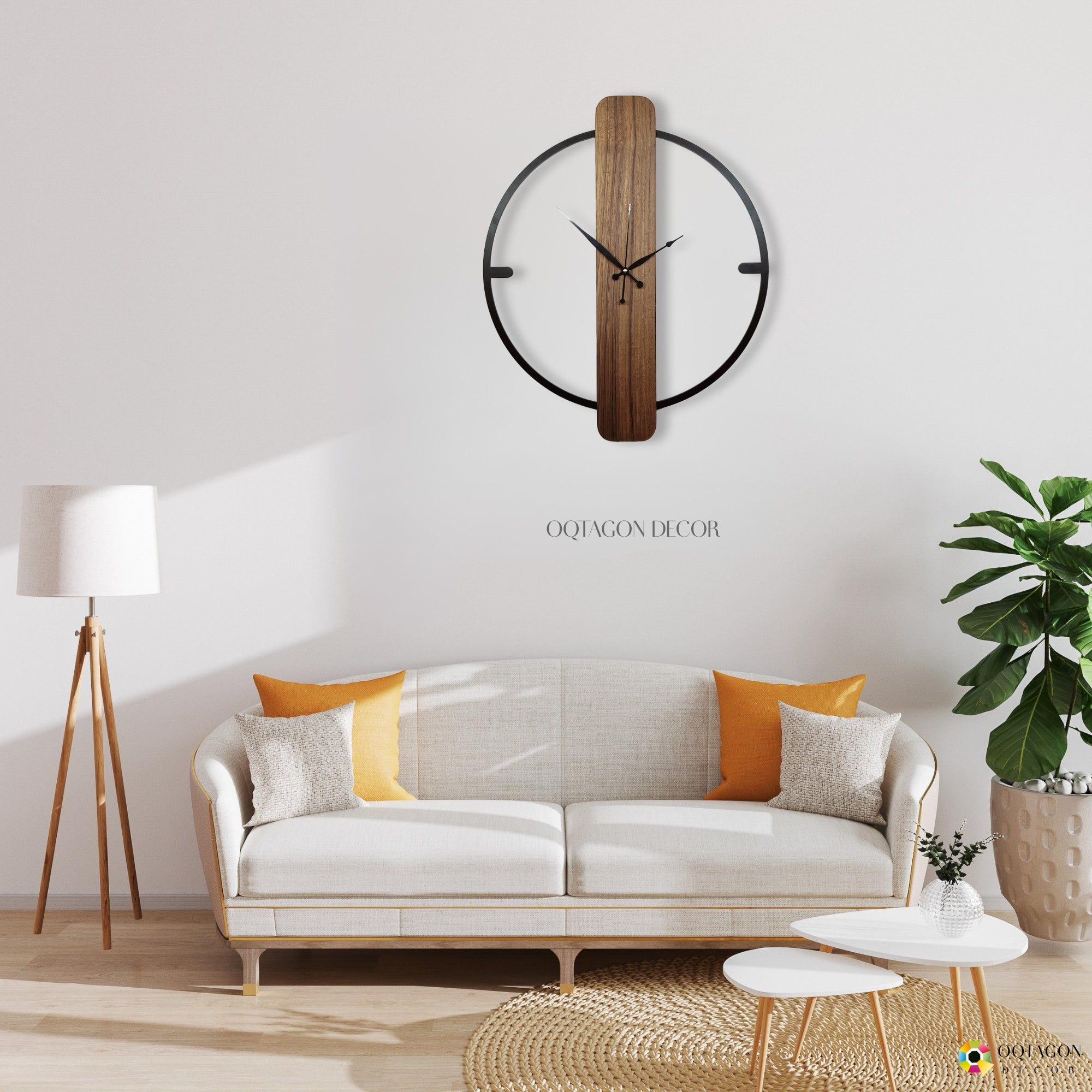 Luxury Wooden Wall Clock with Metal Ring