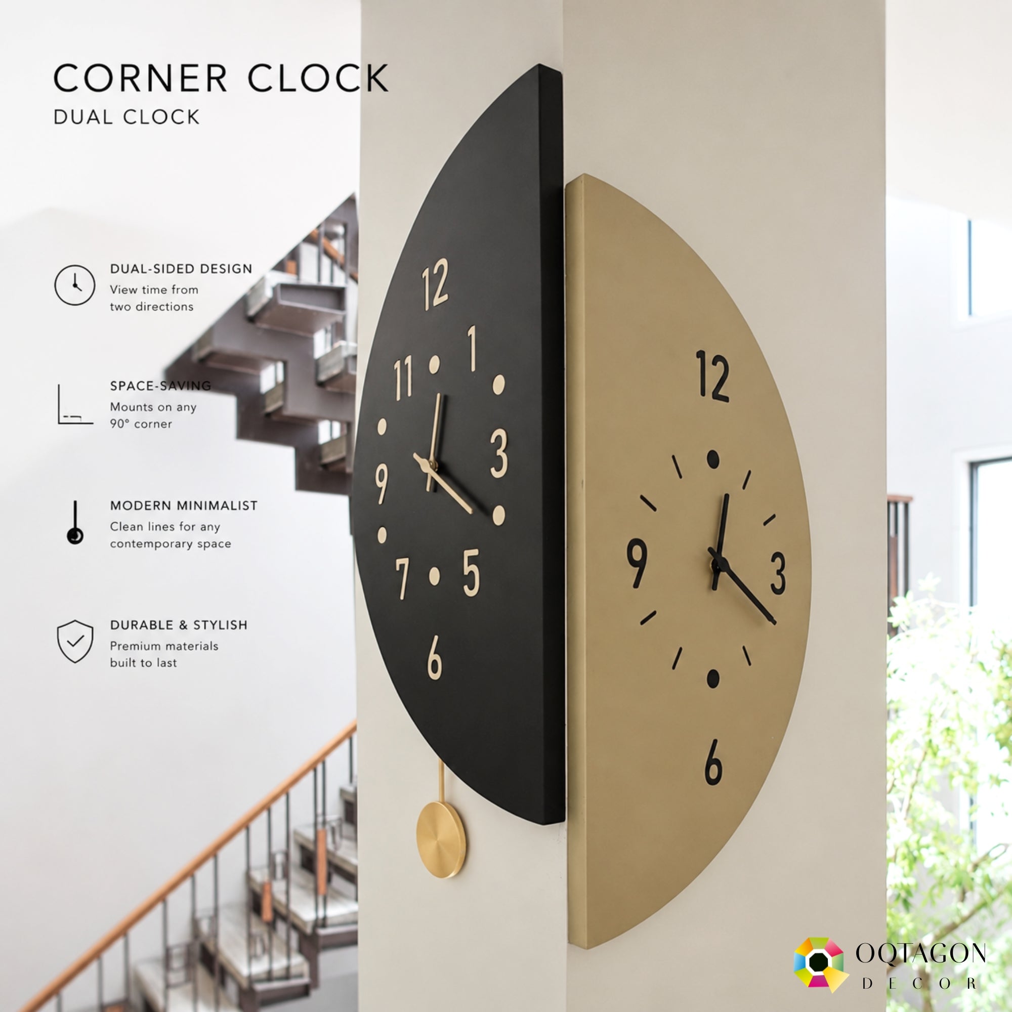 Corner Axis - Modern Dual-Sided Wall Clock