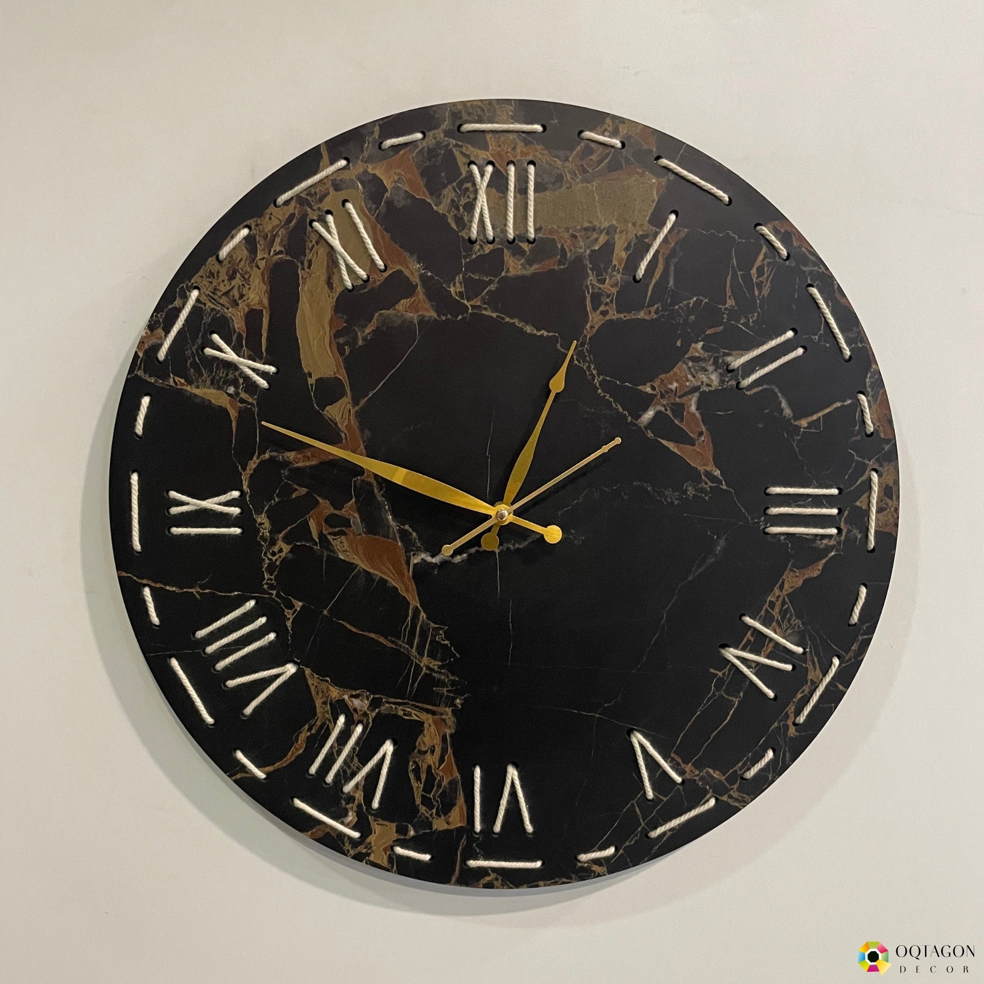 Elegant Threaded Roman Numeral Marble Finish Wall Clock Series