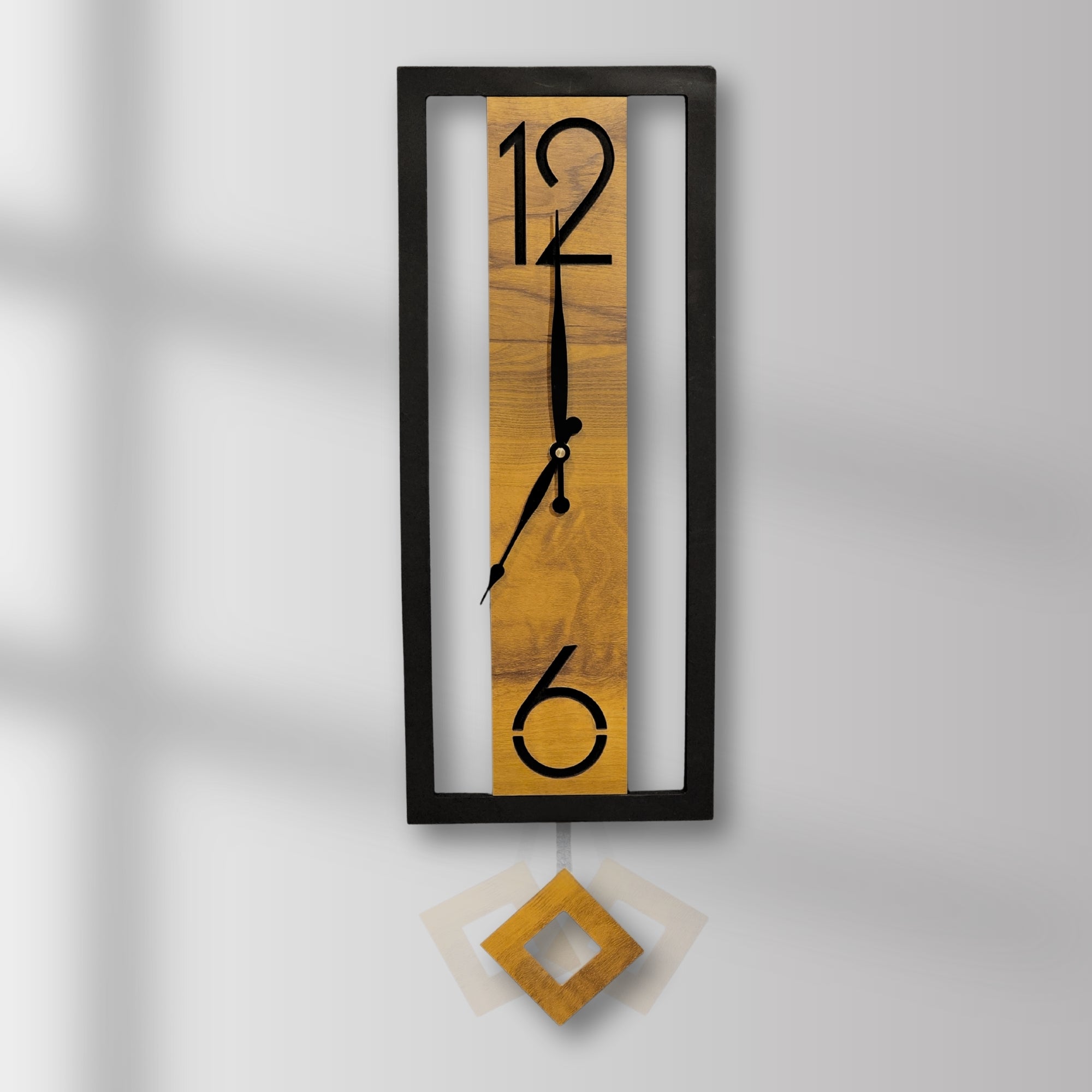 Wooden Rectangular Pendulum Luxury Designer Wall Clock