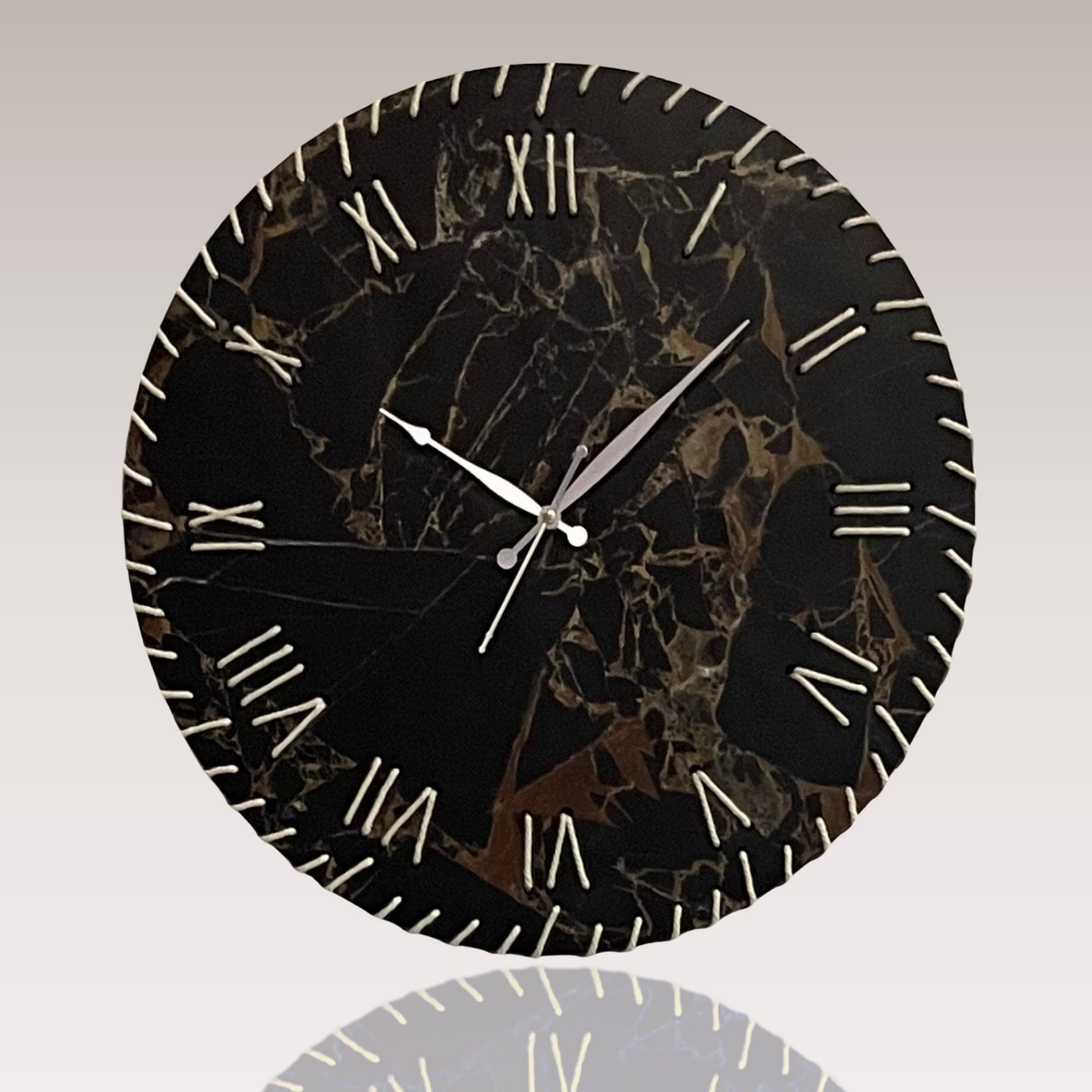 Elegant Threaded Roman Numeral Marble Finish Wall Clock Series