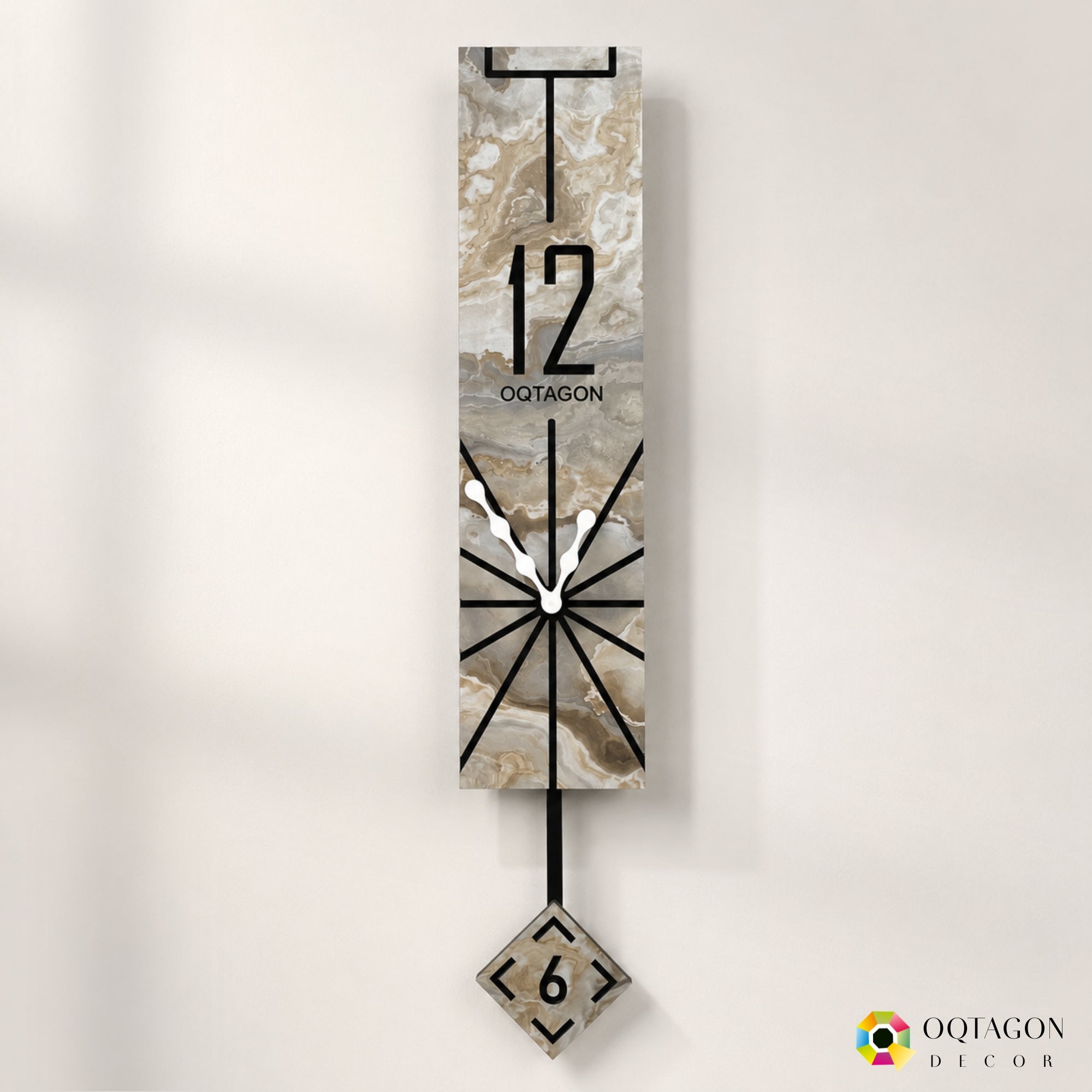 Vertical Aura - Marble Finish Designer Pendulum Wall Clock