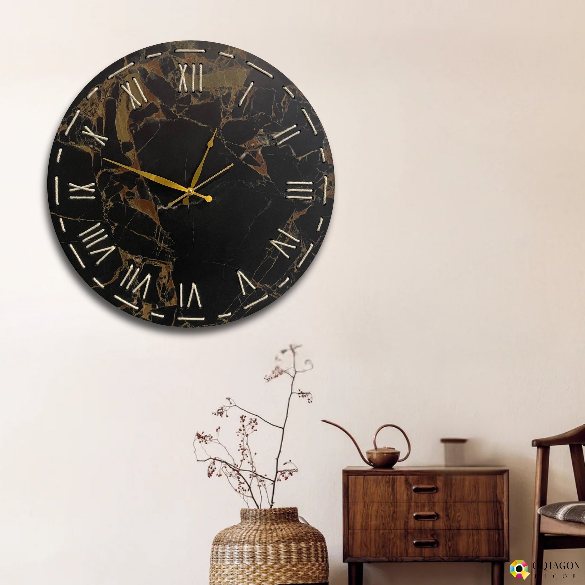 Elegant Threaded Roman Numeral Marble Finish Wall Clock Series