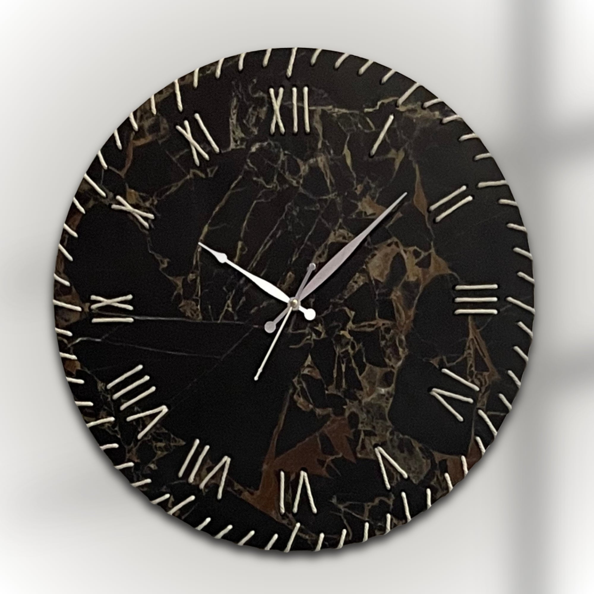 Elegant Threaded Roman Numeral Marble Finish Wall Clock Series