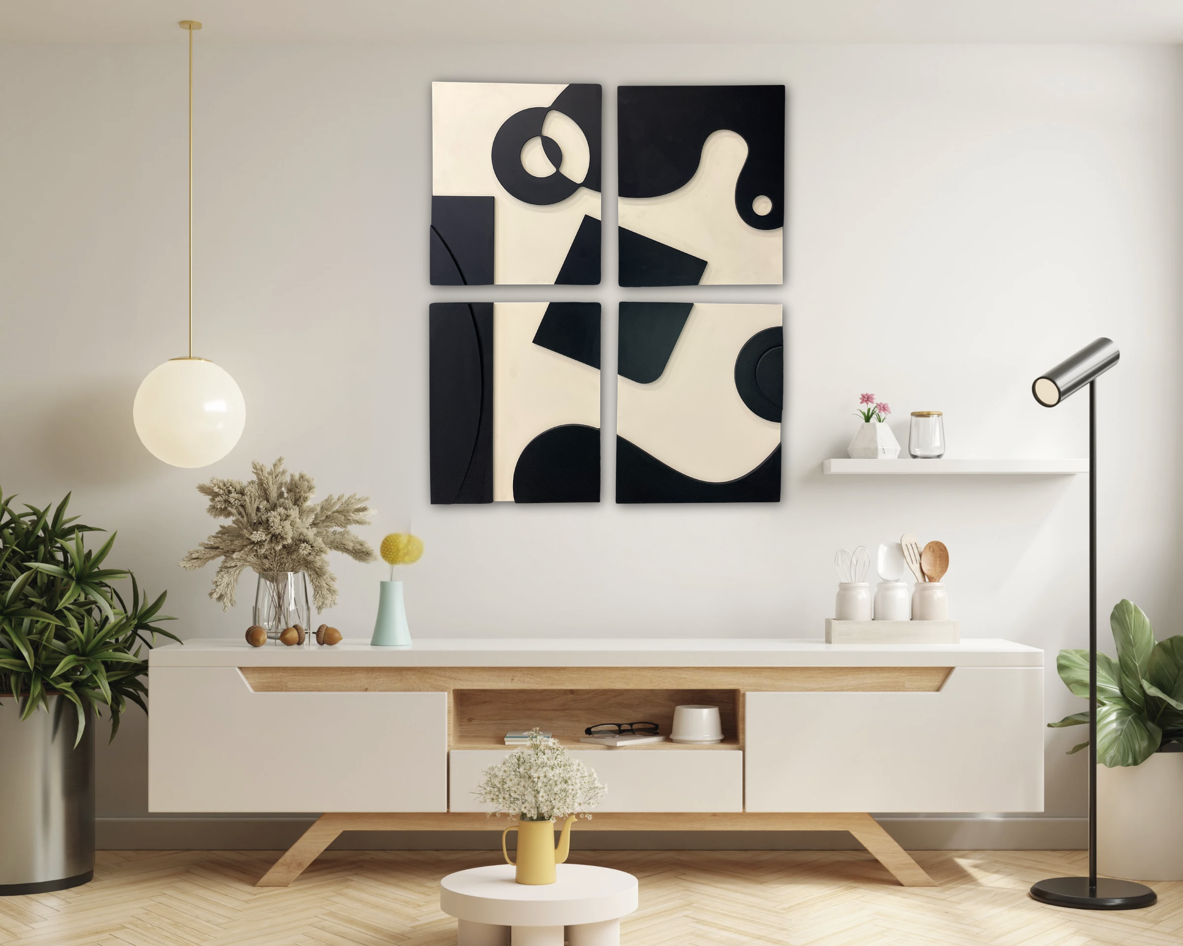 Modern Abstract Geometric Wall Art 4 Piece set