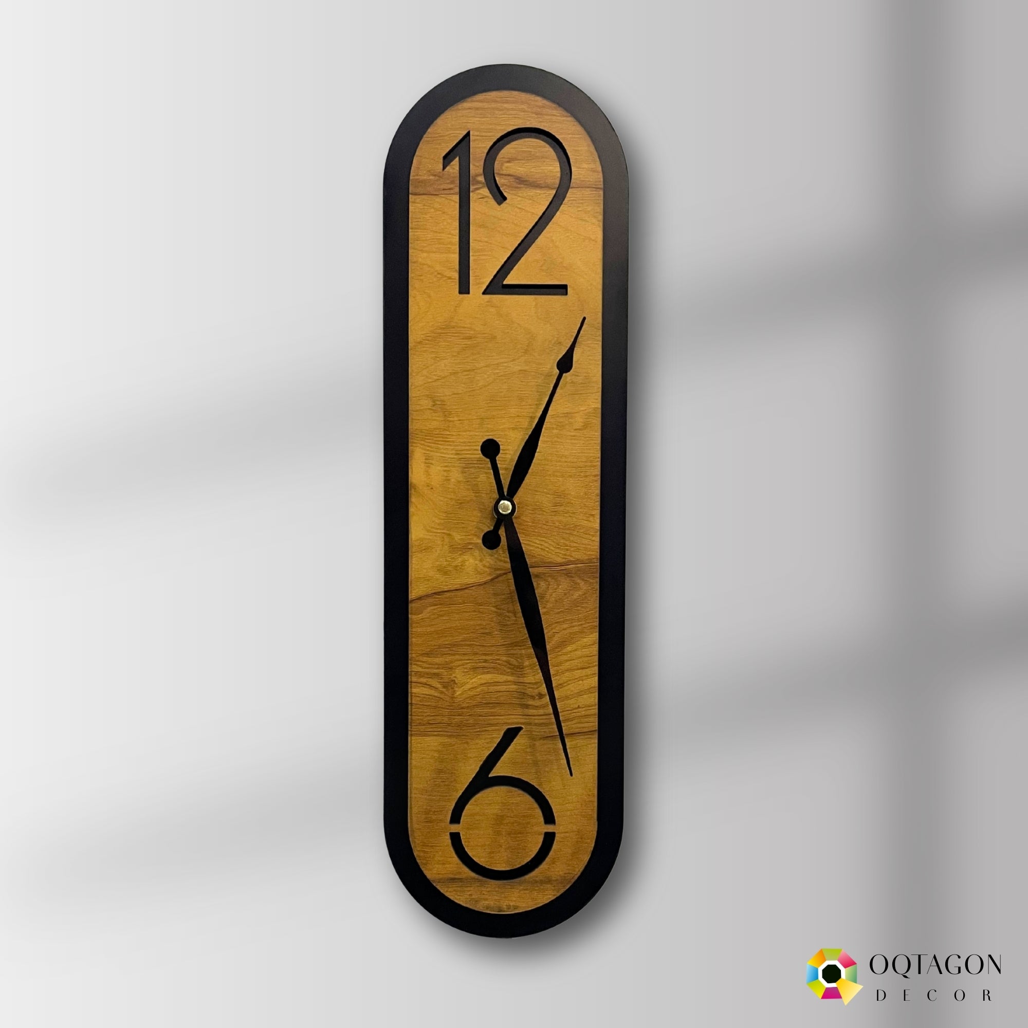 Wooden Aura Slim Designer Wall Clock - Modern Vertical Wall Decor