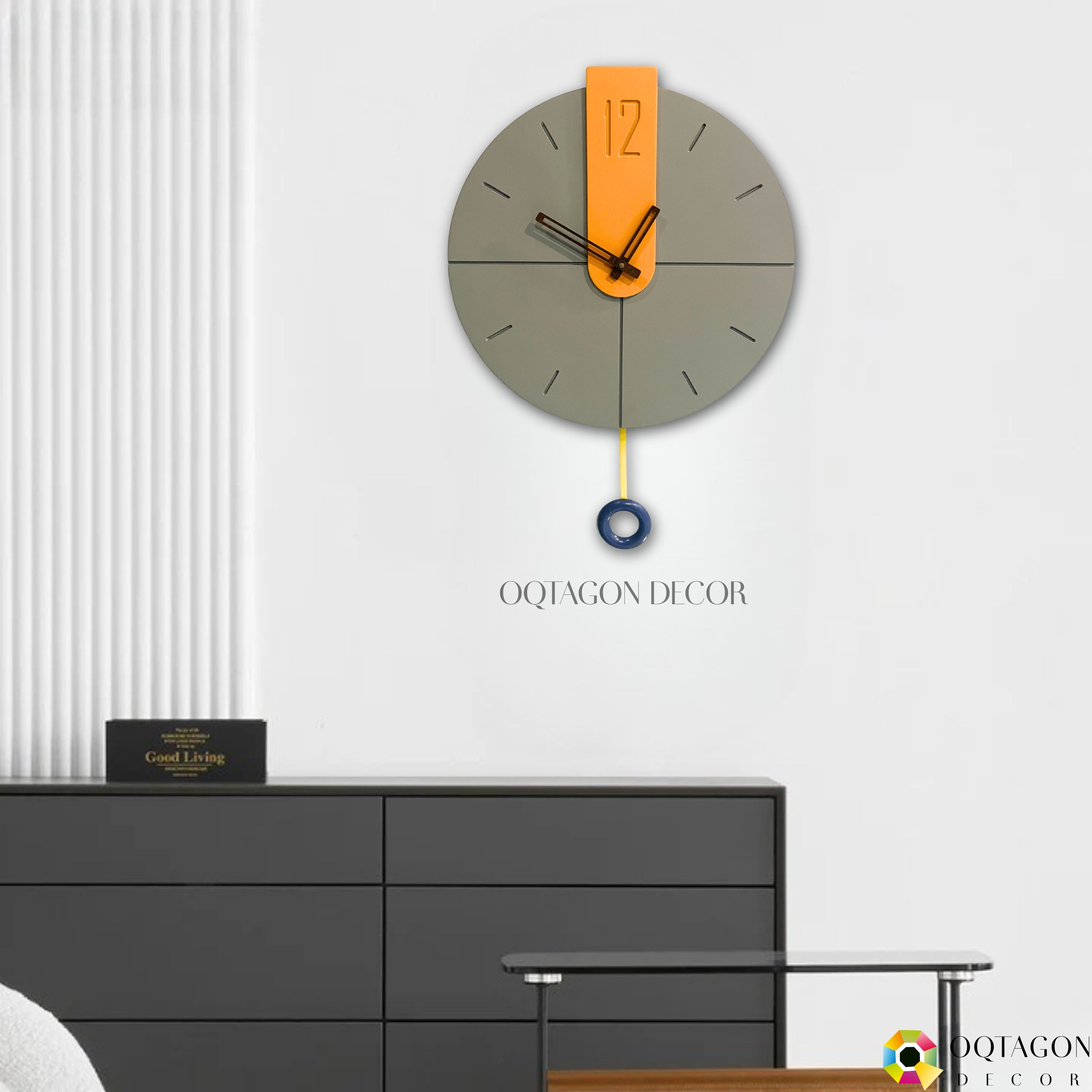 Modern Minimalist Wall Clock with Geometric Design & Pendulum