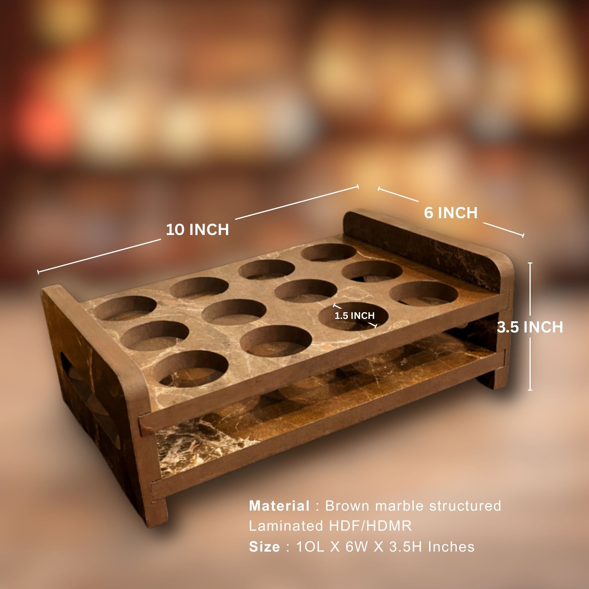 Premium Wooden structure Double-Sided Laminated Shot Glass Holder - 12 Hole Design 2(Tray Only)
