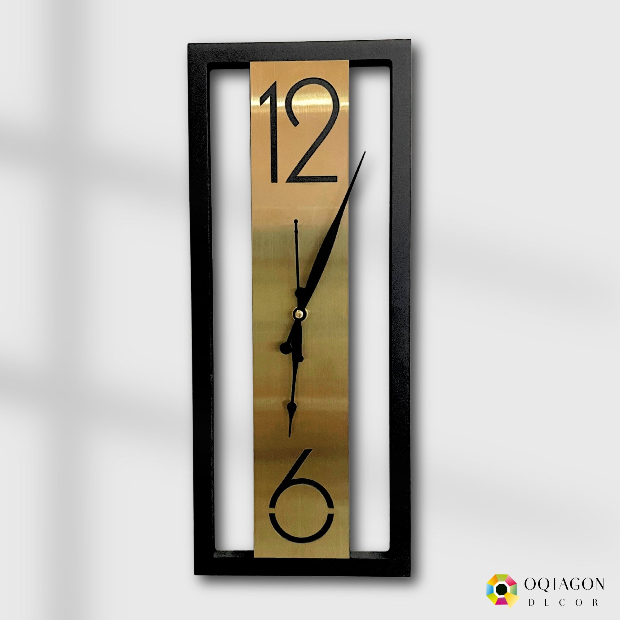 Designer Black and Gold Rectangular Wall Clock