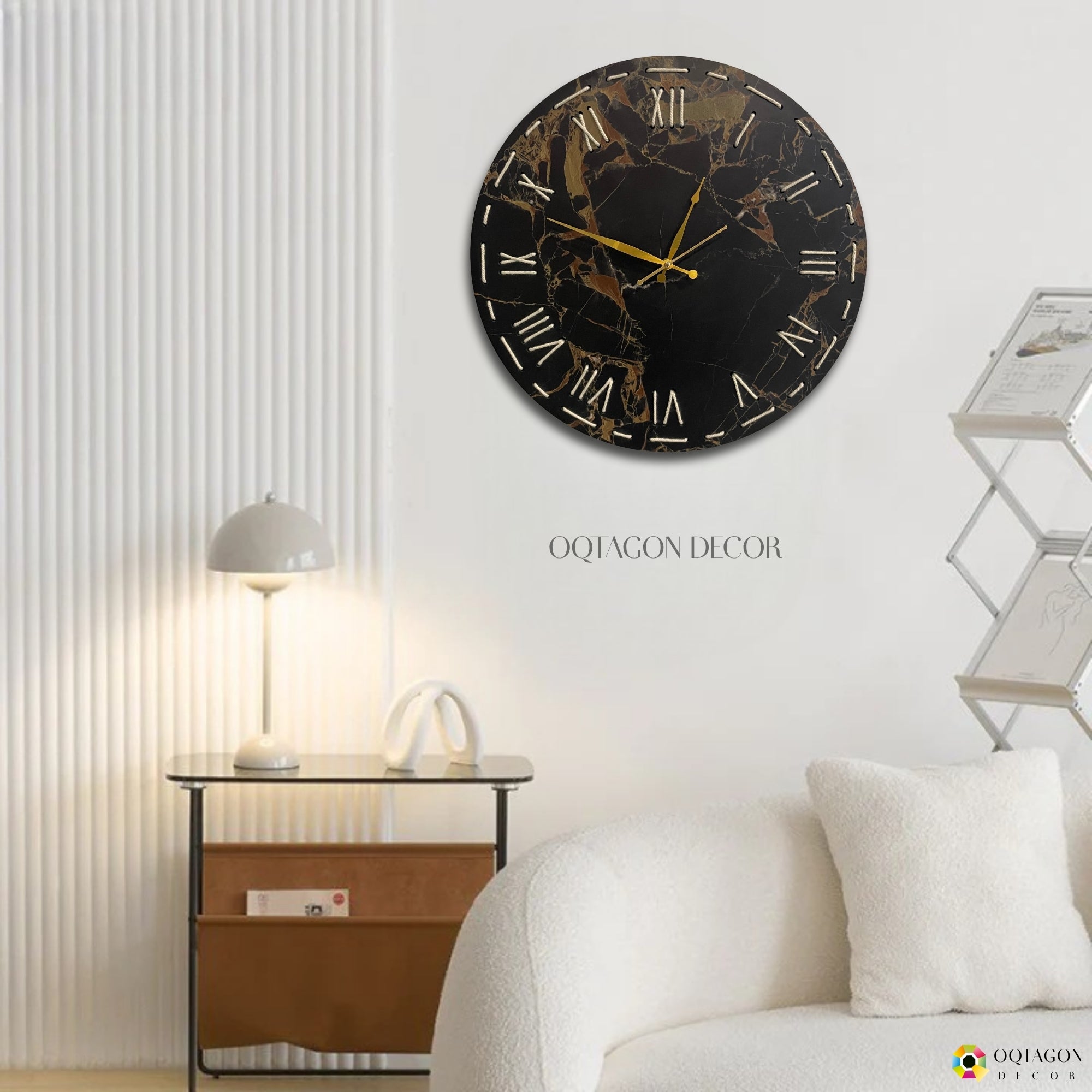 Elegant Threaded Roman Numeral Marble Finish Wall Clock Series