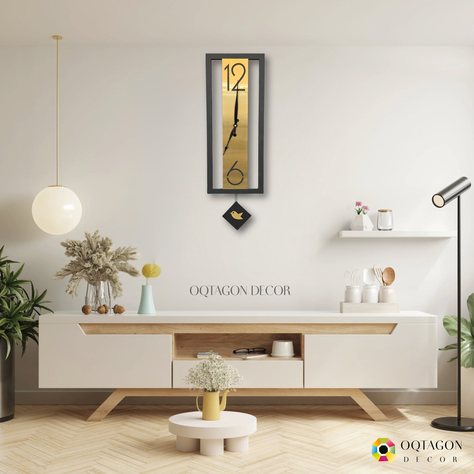 Golden Rectangular Pendulum Luxury Designer Wall Clock