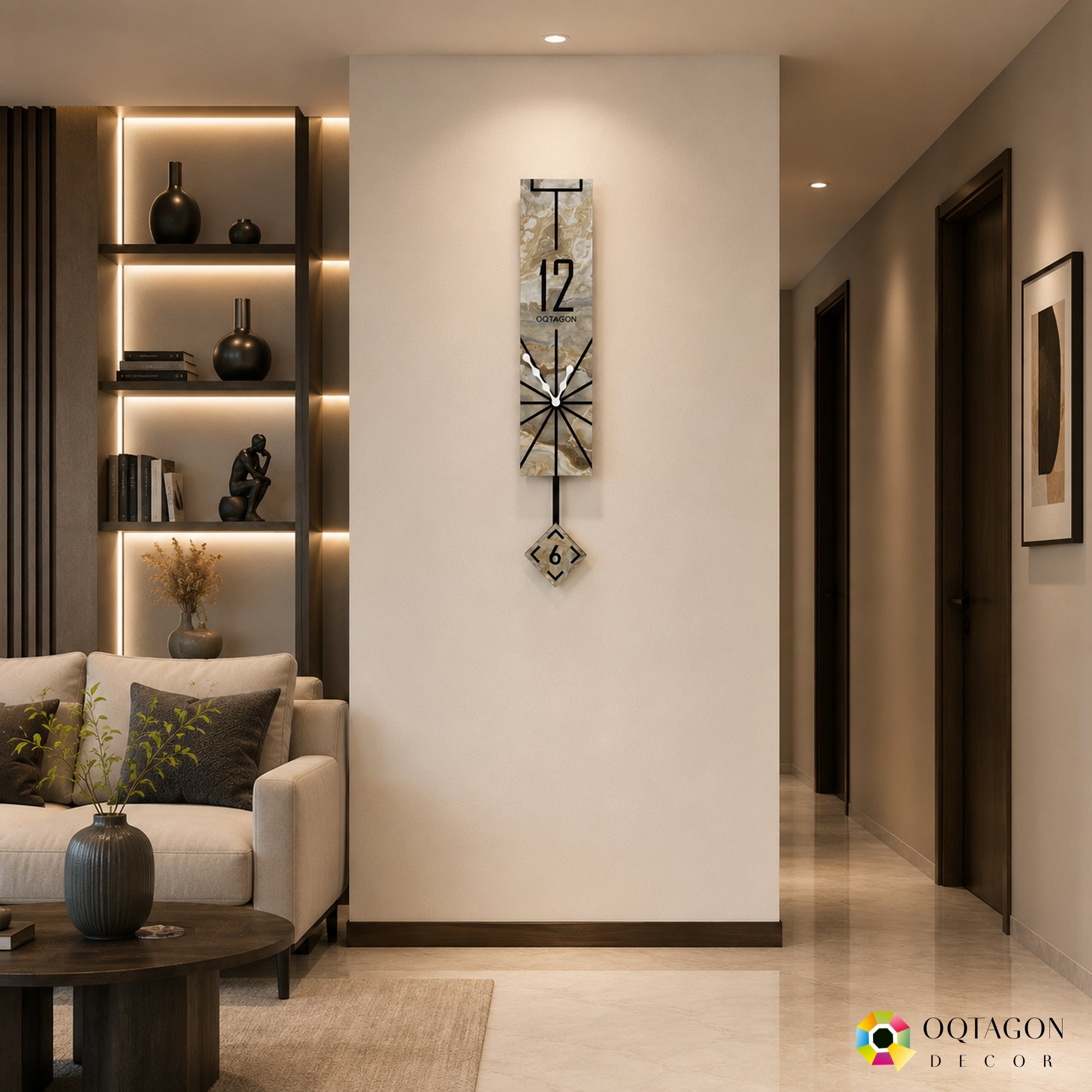 Vertical Aura - Marble Finish Designer Pendulum Wall Clock