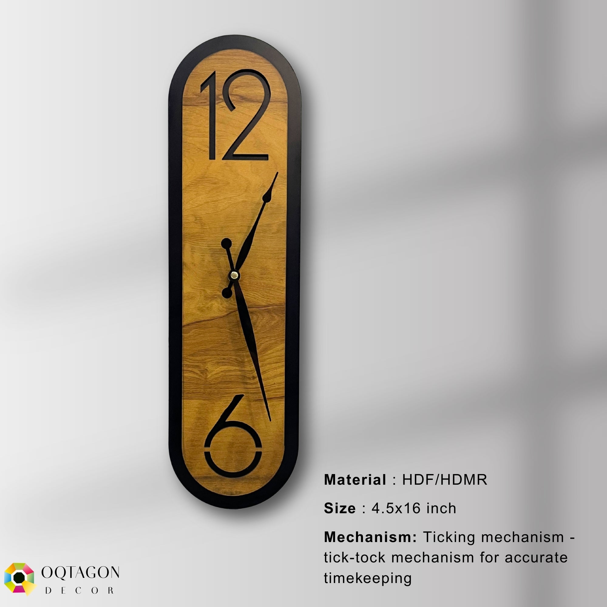 Wooden Aura Slim Designer Wall Clock - Modern Vertical Wall Decor