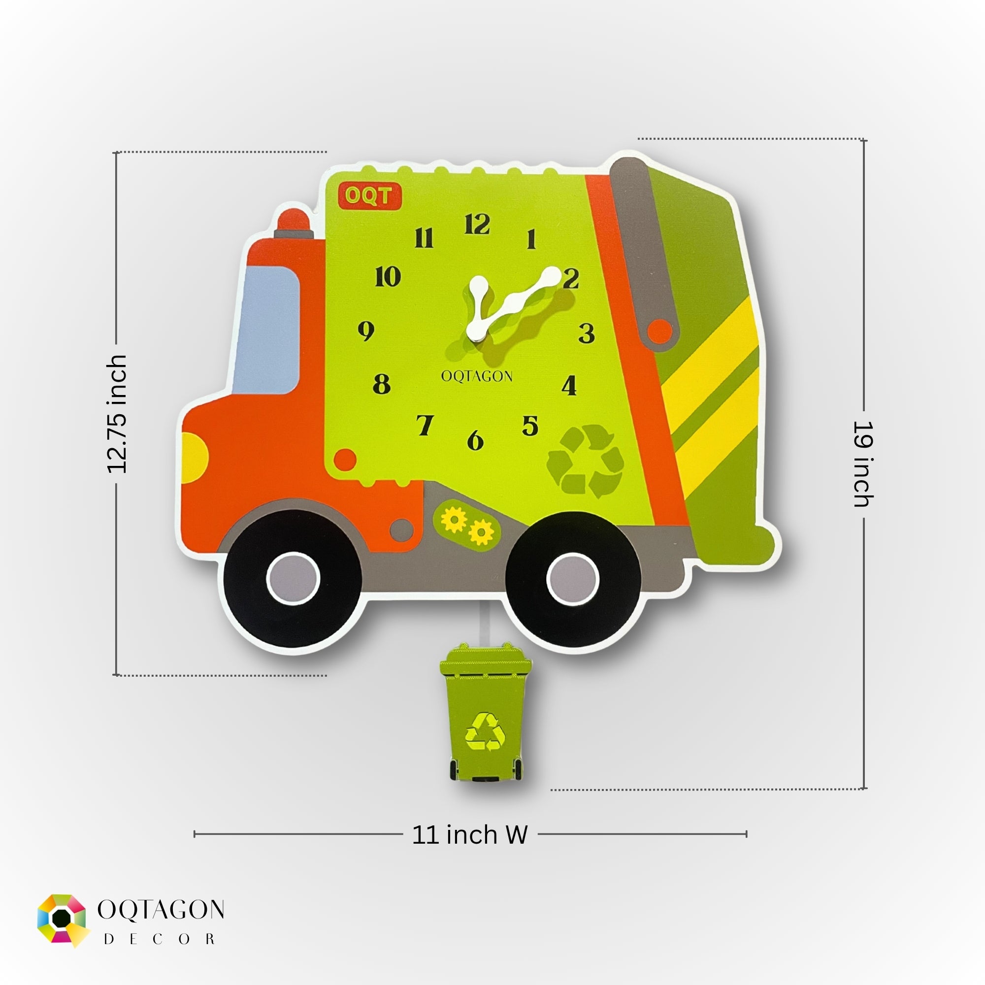 Green Wheels – Recycling Truck Kids Pendulum Wall Clock