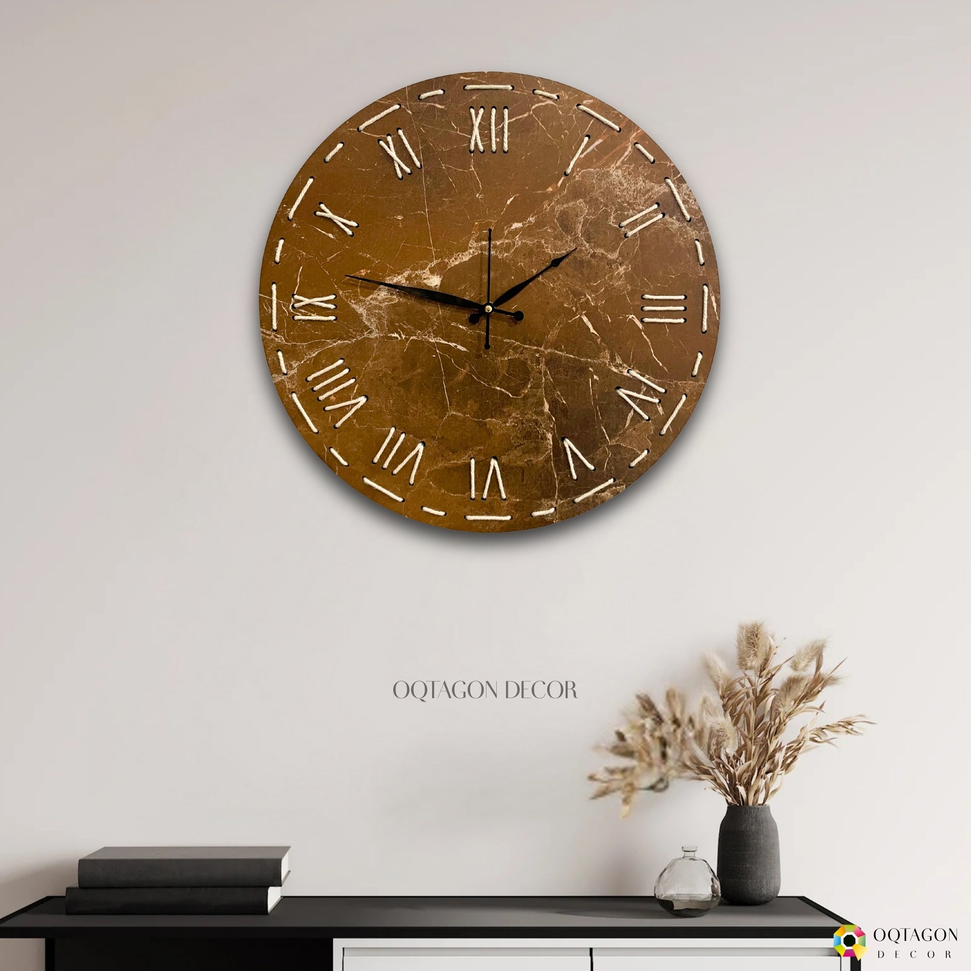 Elegant Threaded Roman Numeral Marble Finish Wall Clock Series