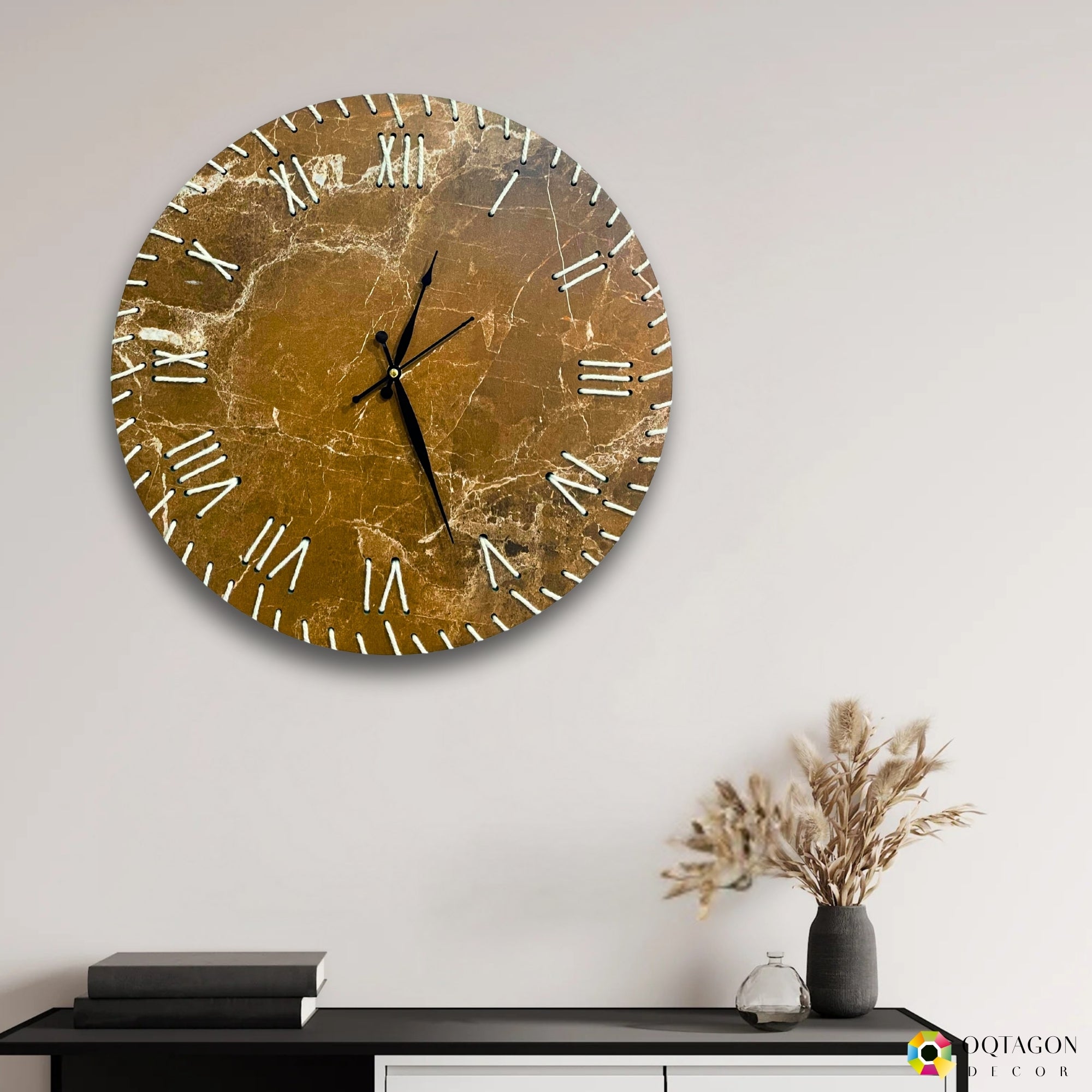 Elegant Threaded Roman Numeral Marble Finish Wall Clock Series