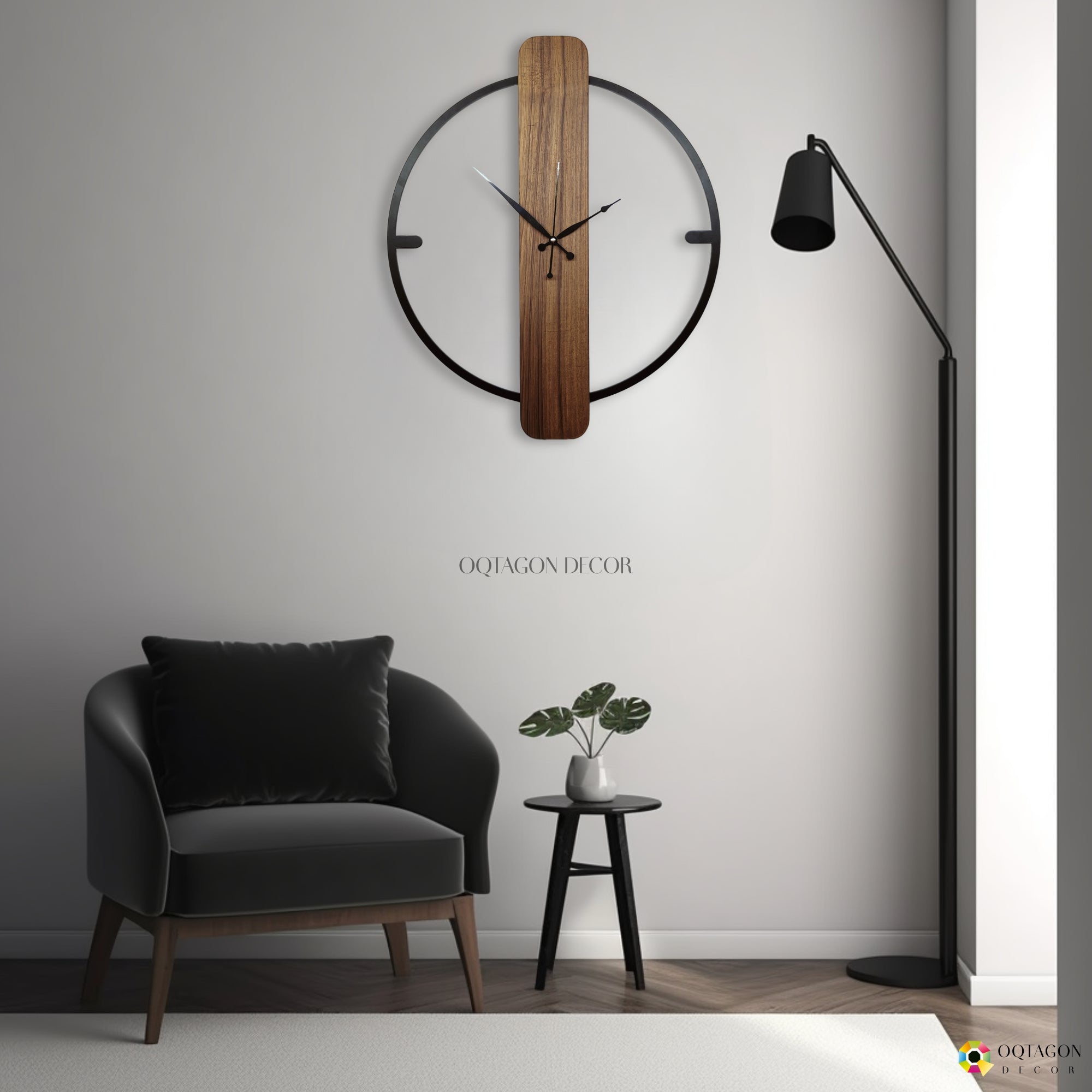 Luxury Wooden Wall Clock with Metal Ring
