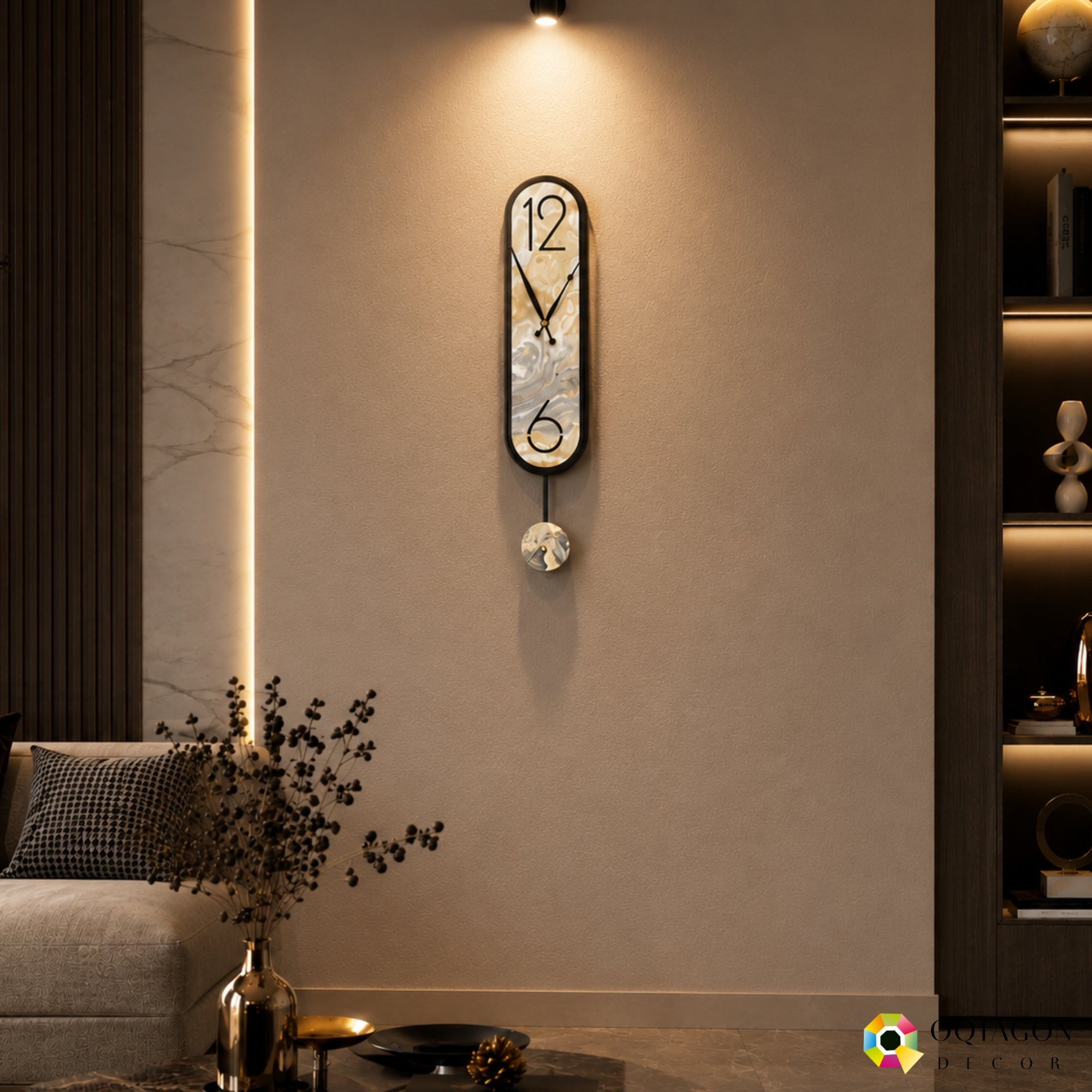 Aurelius Marble - Designer Pendulum Wall Clock
