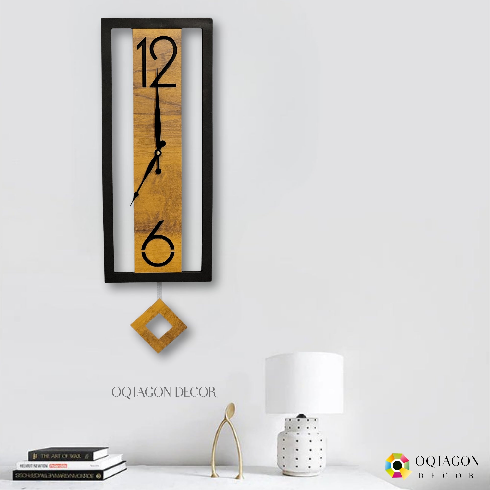 Wooden Rectangular Pendulum Luxury Designer Wall Clock