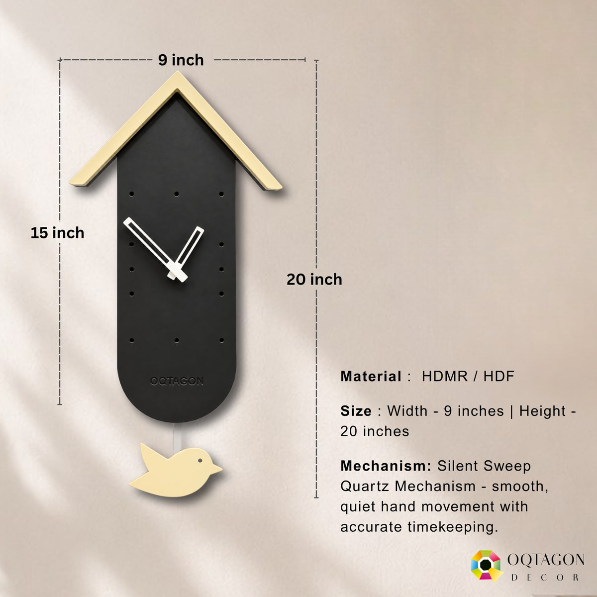 Birdhouse - Designer Bird Pendulum Wall Clock
