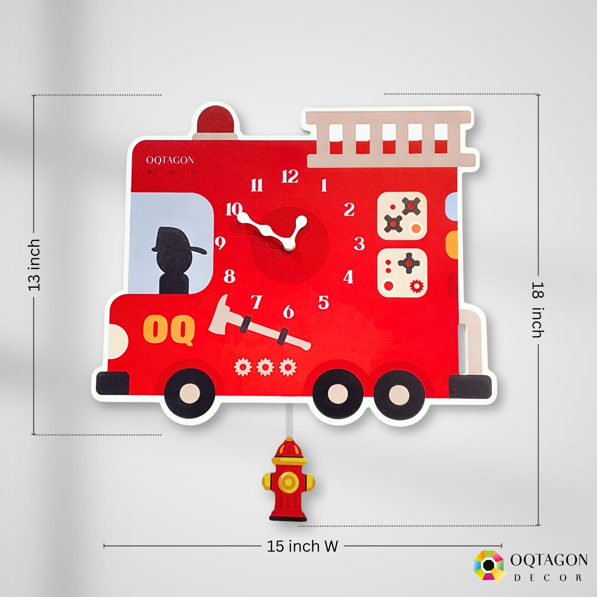 Little Fire Hero - Designer Fire Truck Kids Pendulum Wall Clock