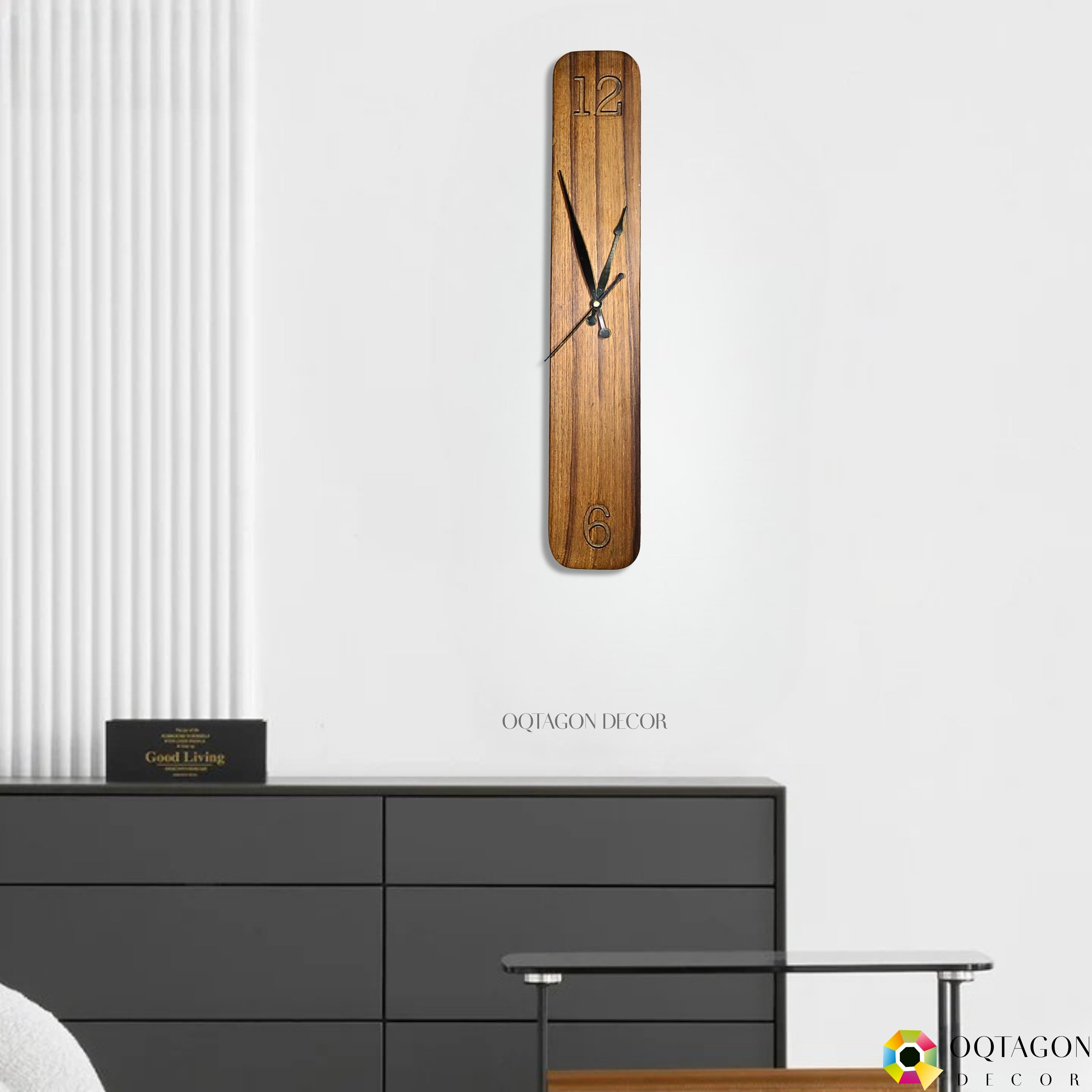 Minimalist Vertical Sagwan Wood Wall Clock