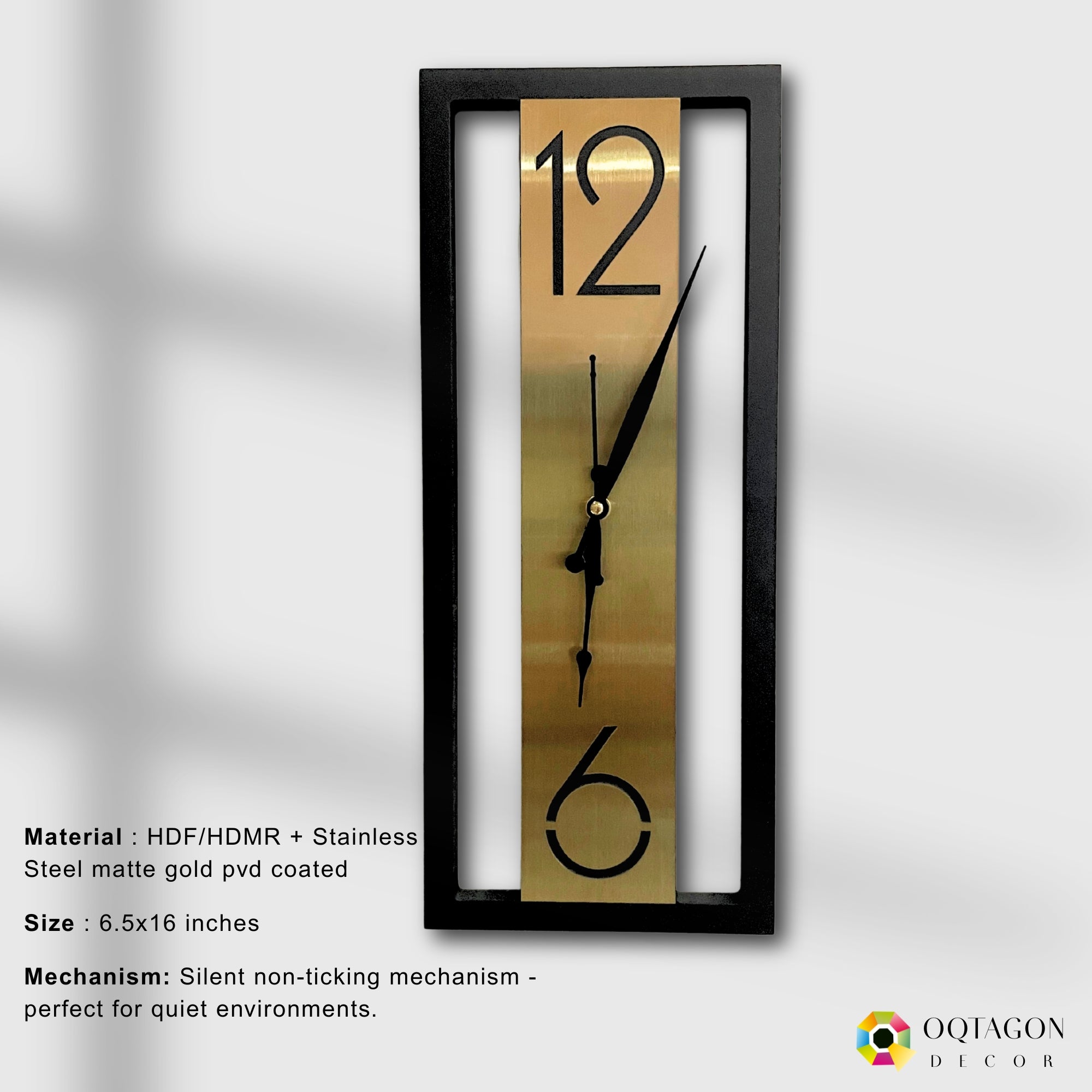 Designer Black and Gold Rectangular Wall Clock