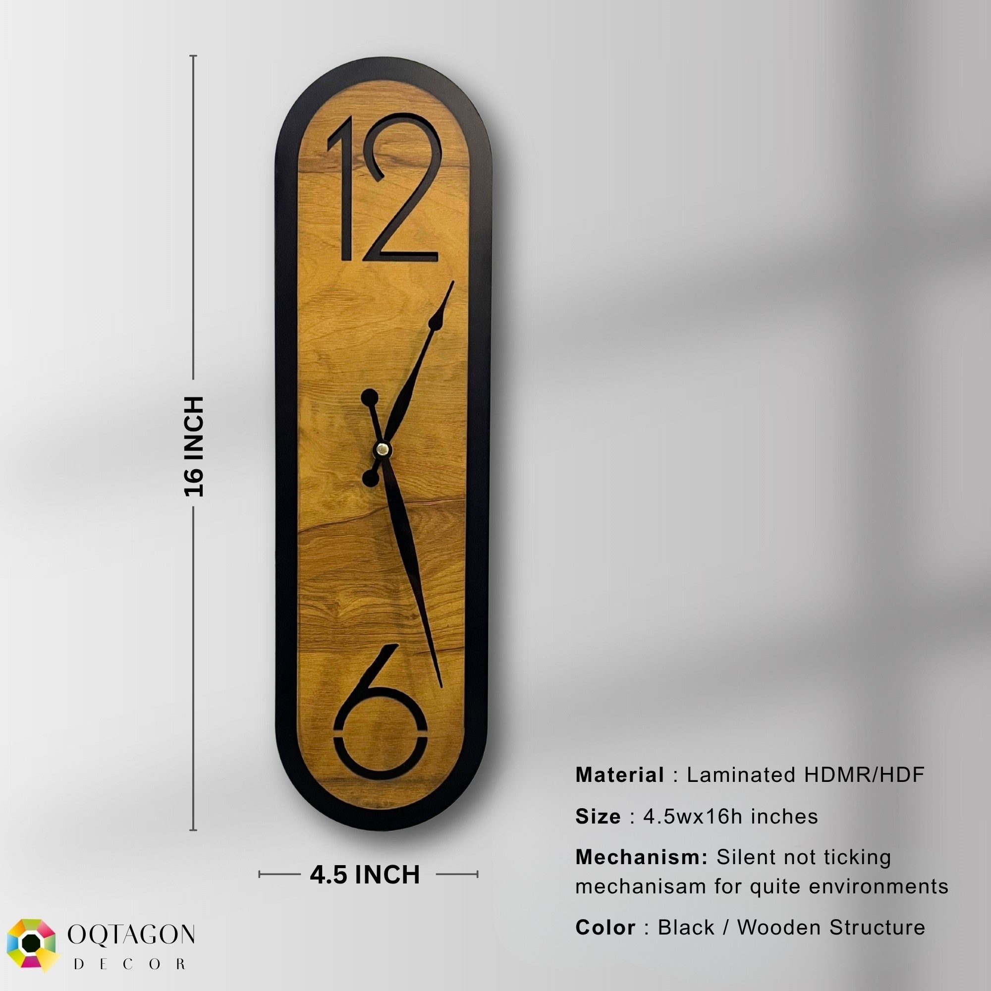 Wooden Aura Slim Designer Wall Clock - Modern Vertical Wall Decor