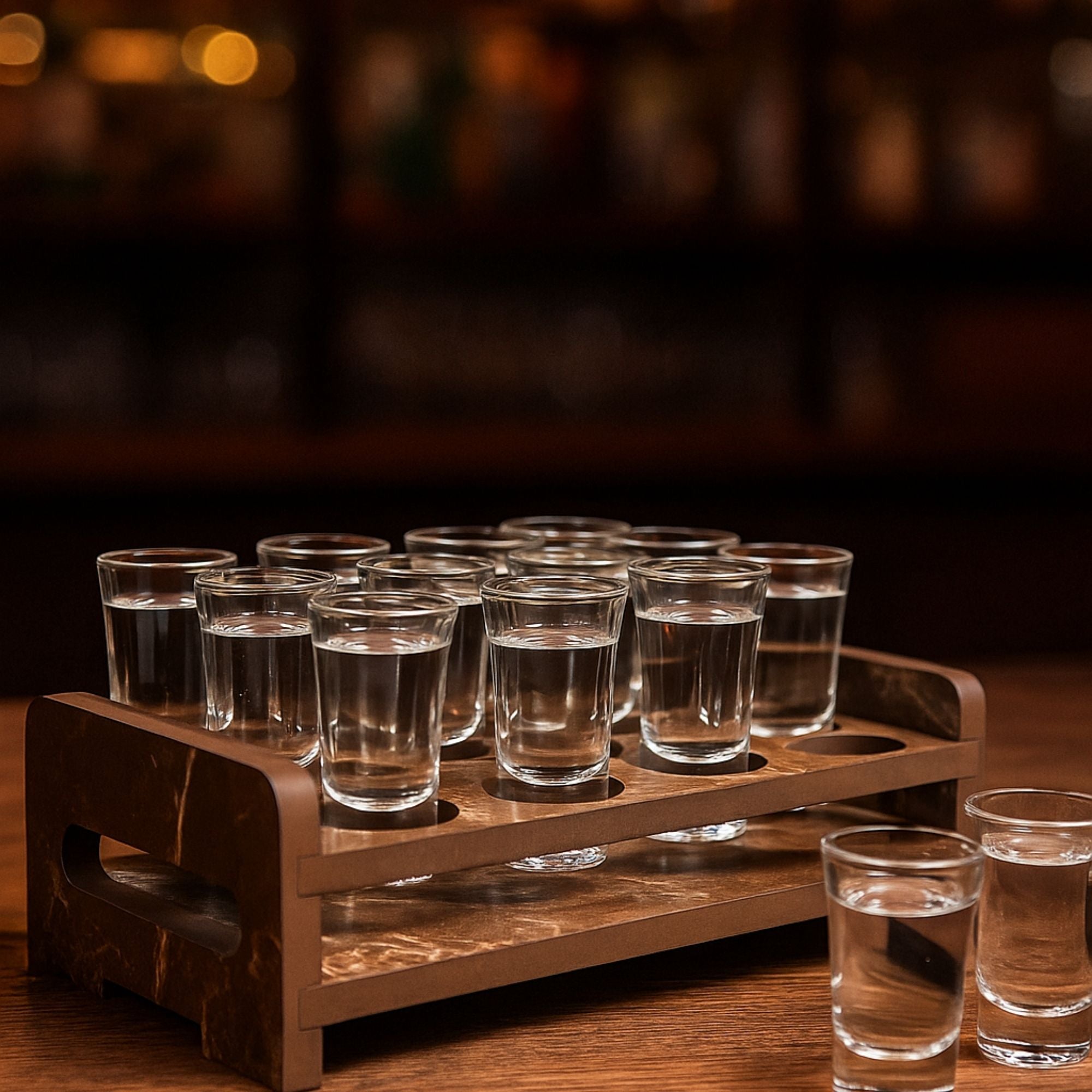 Premium Wooden structure Double-Sided Laminated Shot Glass Holder - 12 Hole Design 2(Tray Only)