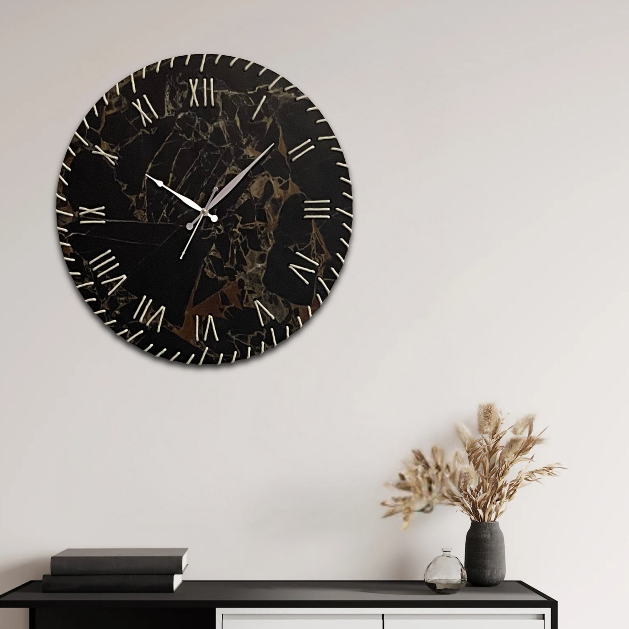Elegant Threaded Roman Numeral Marble Finish Wall Clock Series