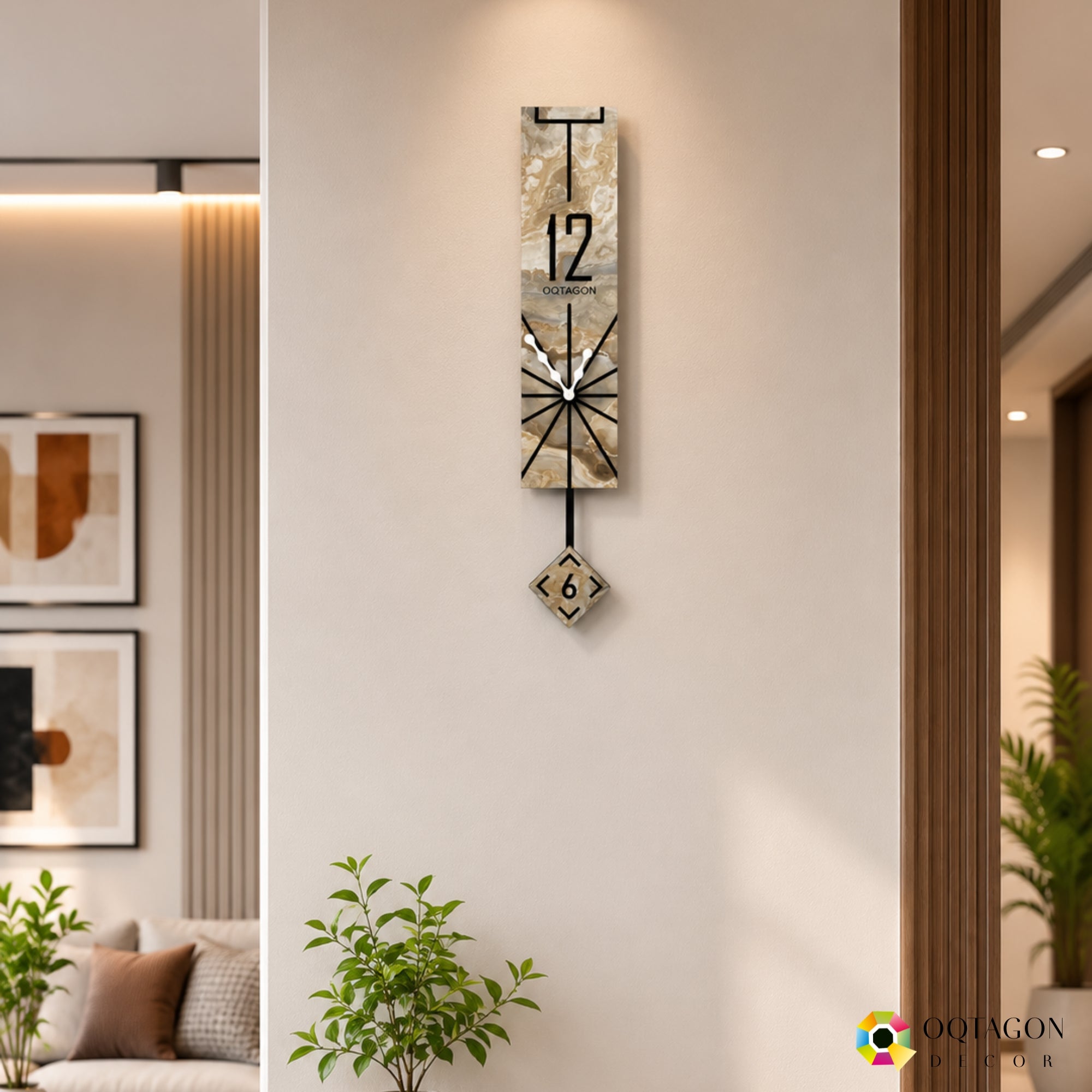 Vertical Aura - Marble Finish Designer Pendulum Wall Clock
