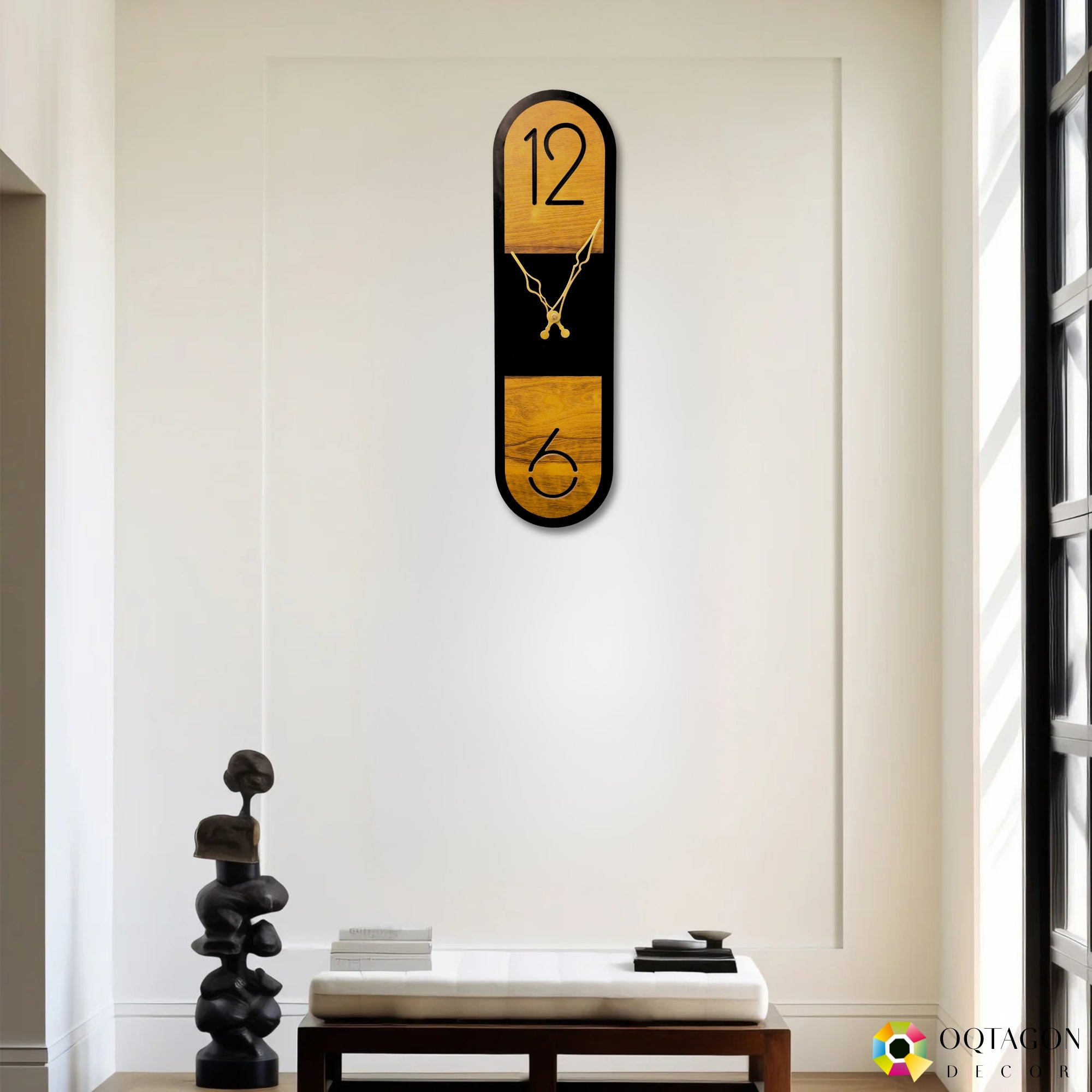 Wooden Aura Slim Designer Wall Clock Series- Modern Vertical Wall Decor
