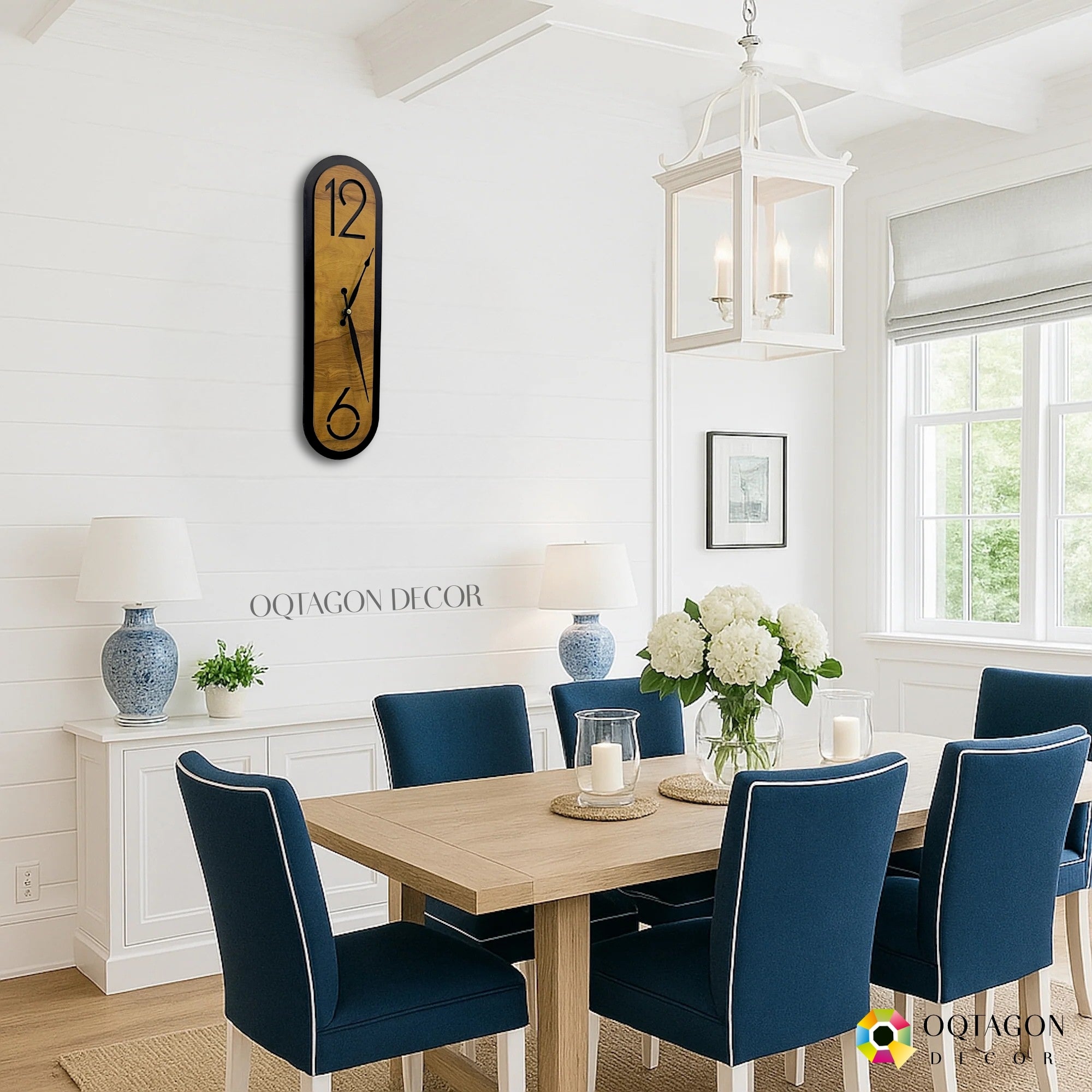 Wooden Aura Slim Designer Wall Clock - Modern Vertical Wall Decor