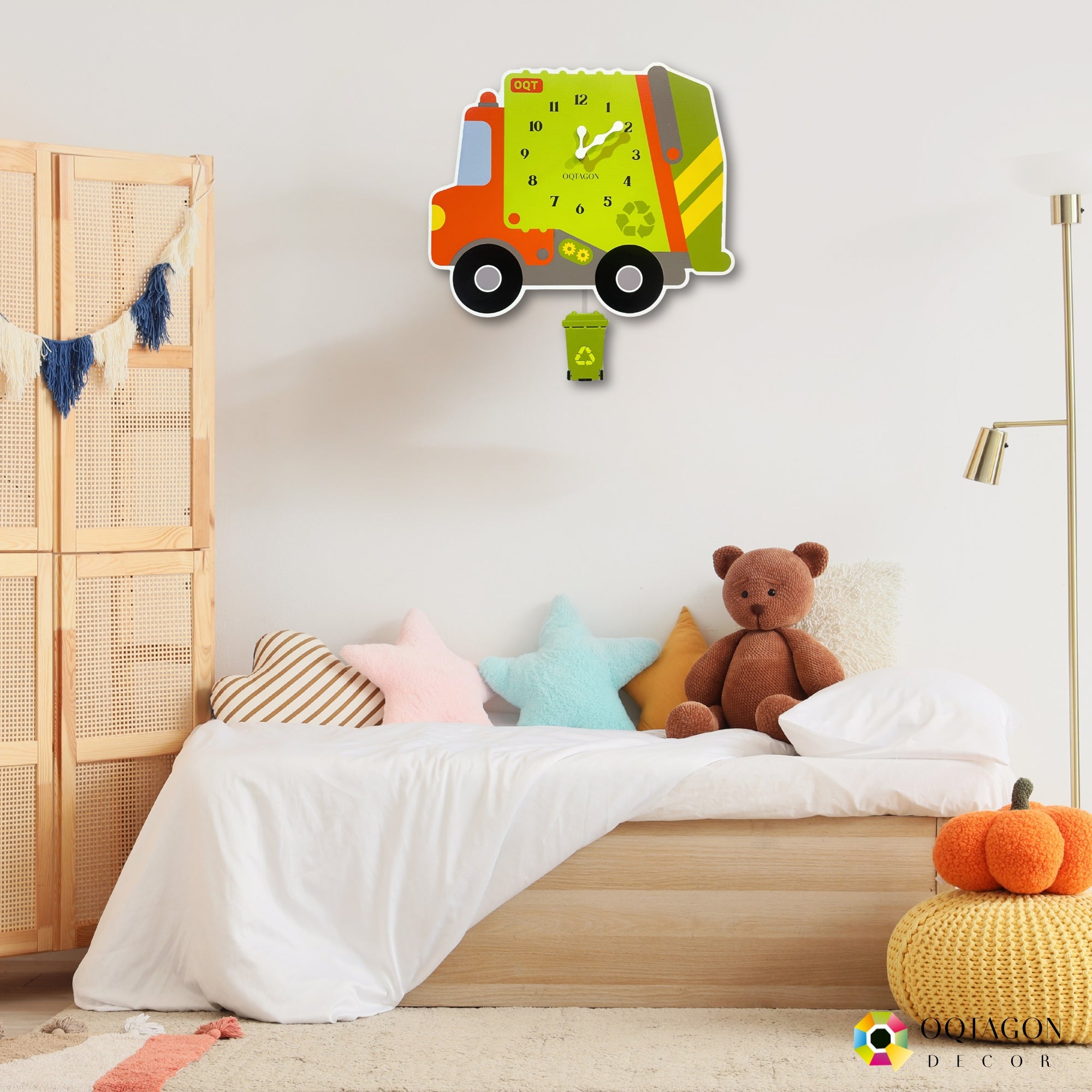 Green Wheels – Recycling Truck Kids Pendulum Wall Clock