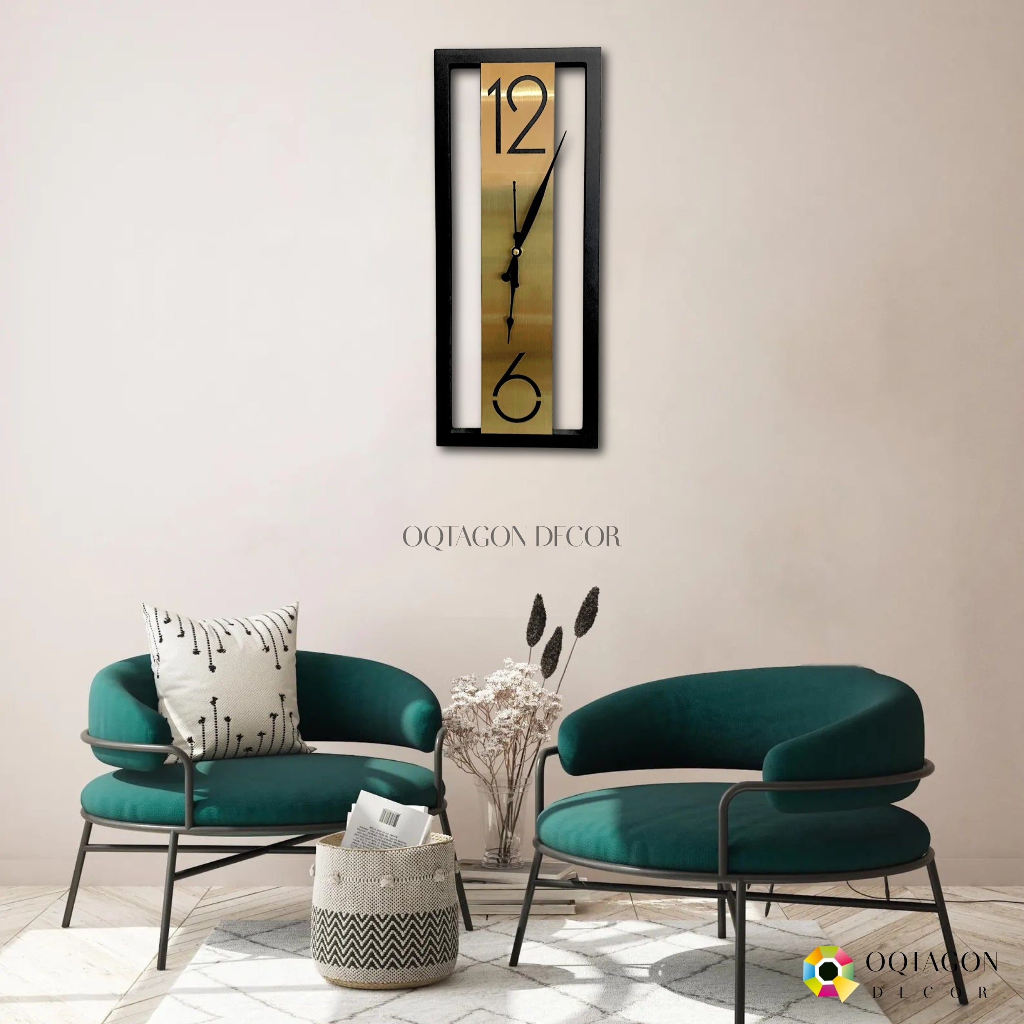 Designer Black and Gold Rectangular Wall Clock