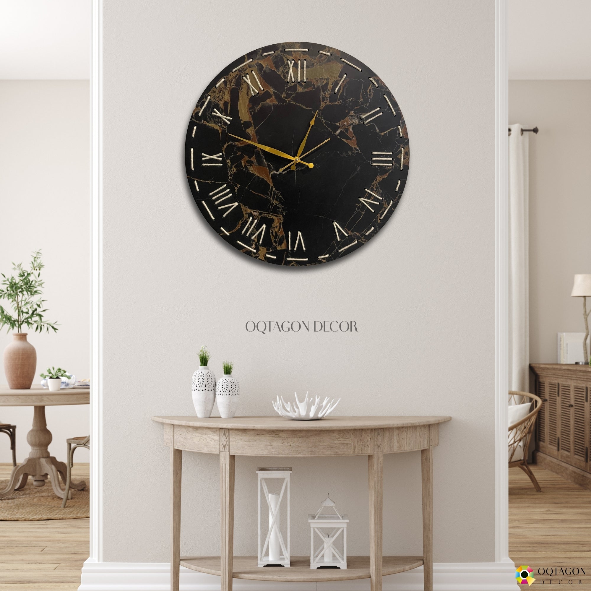 Elegant Threaded Roman Numeral Marble Finish Wall Clock Series