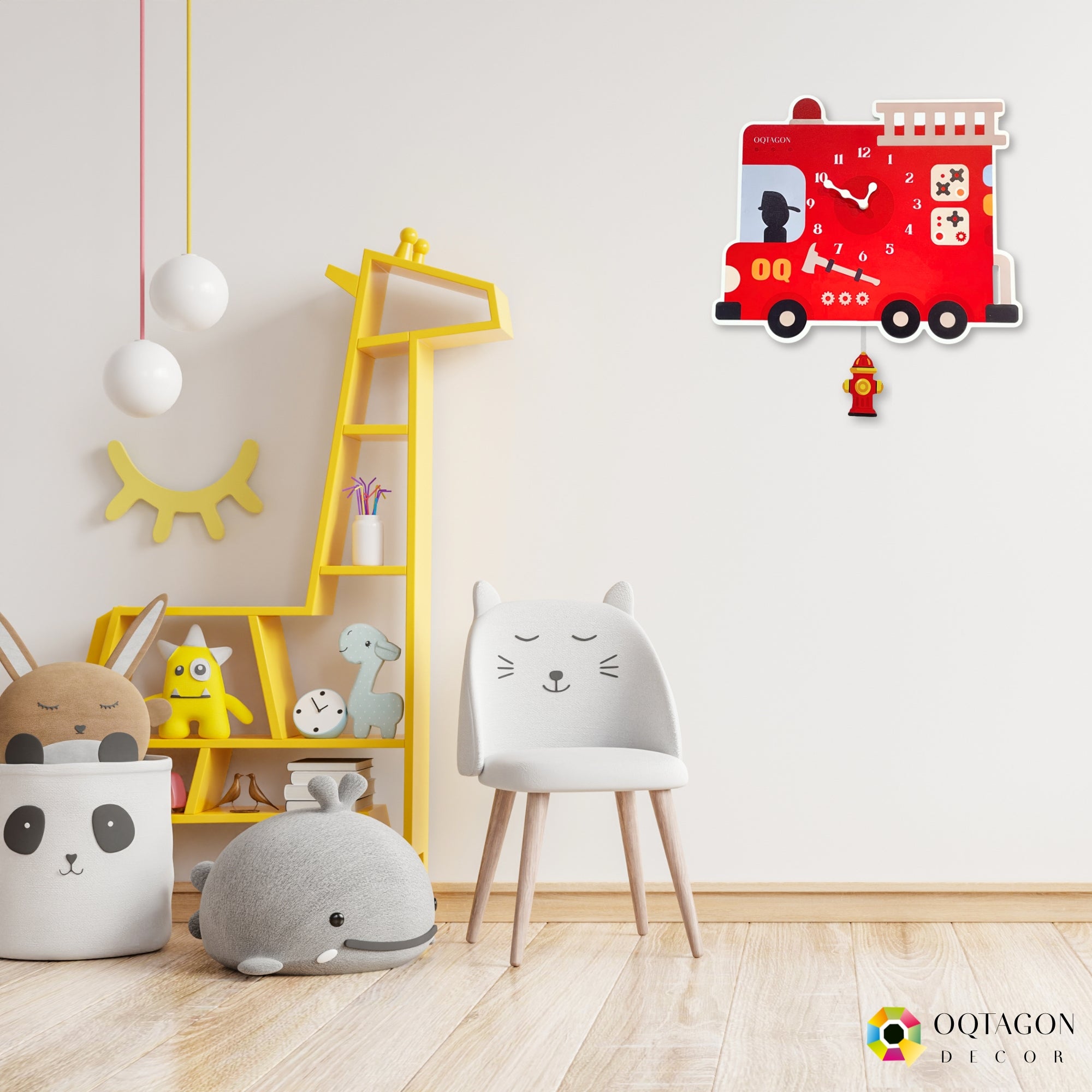 Little Fire Hero - Designer Fire Truck Kids Pendulum Wall Clock