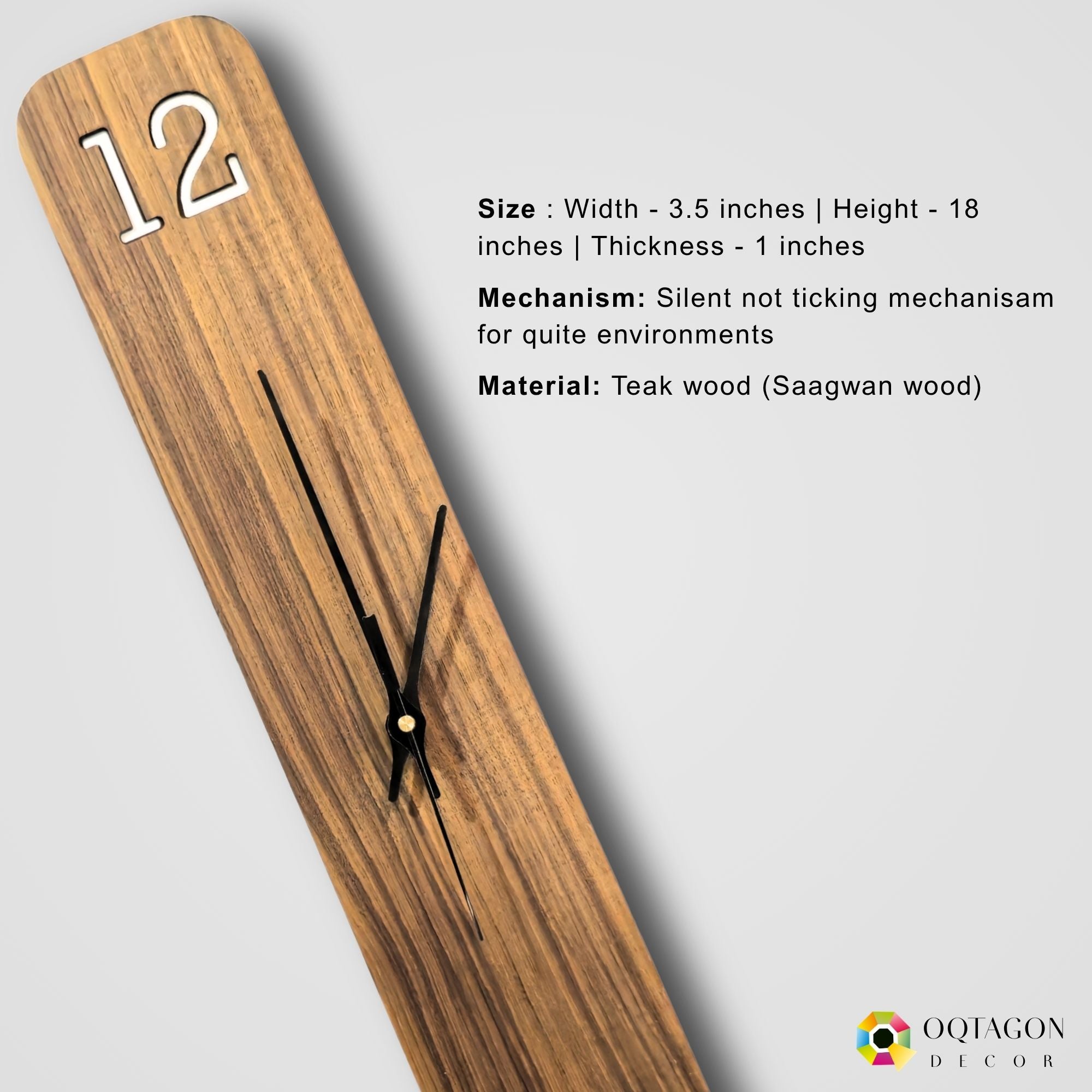 Modern Sagwan Wood Wall Clock – Handmade Vertical Wooden Decor