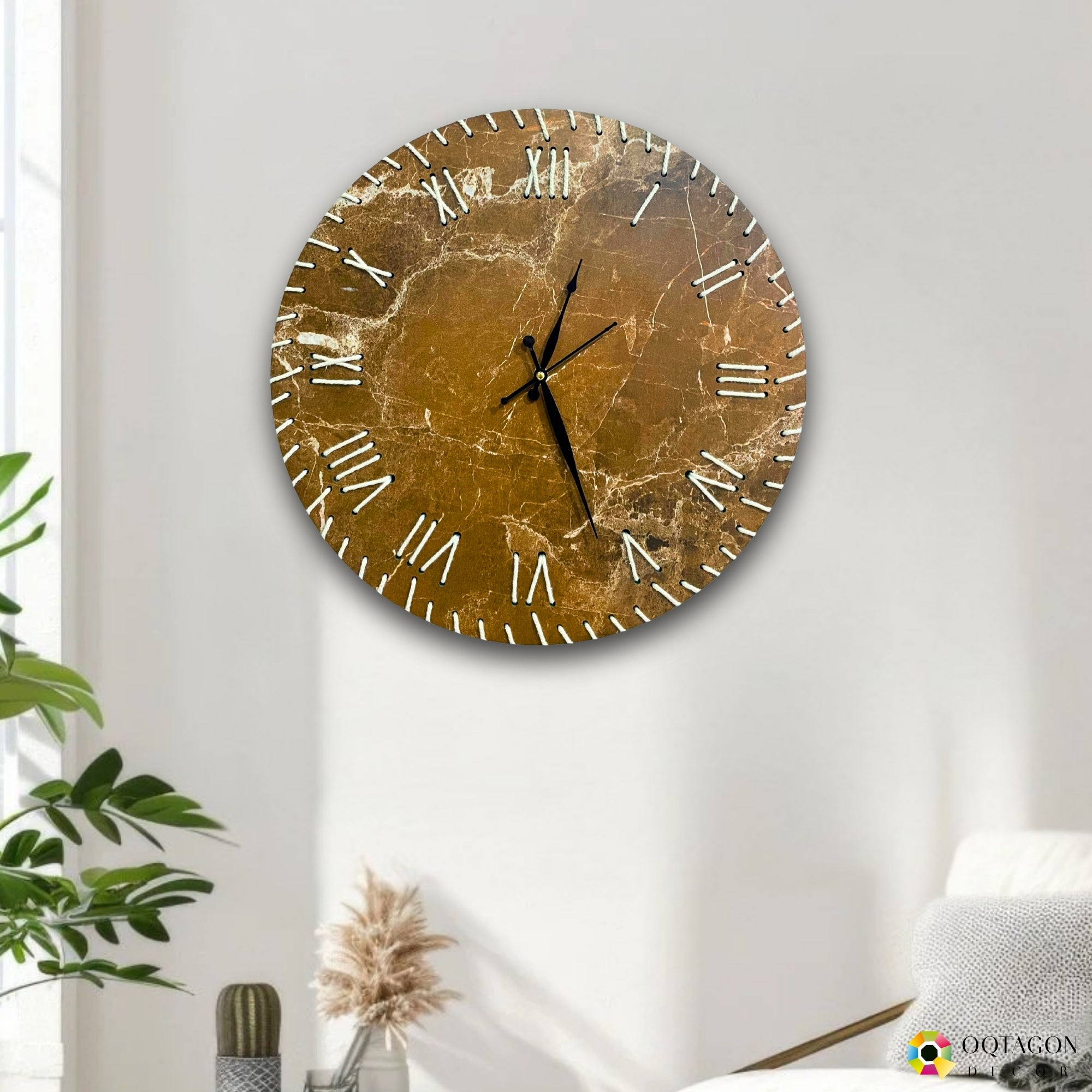 Elegant Threaded Roman Numeral Marble Finish Wall Clock Series