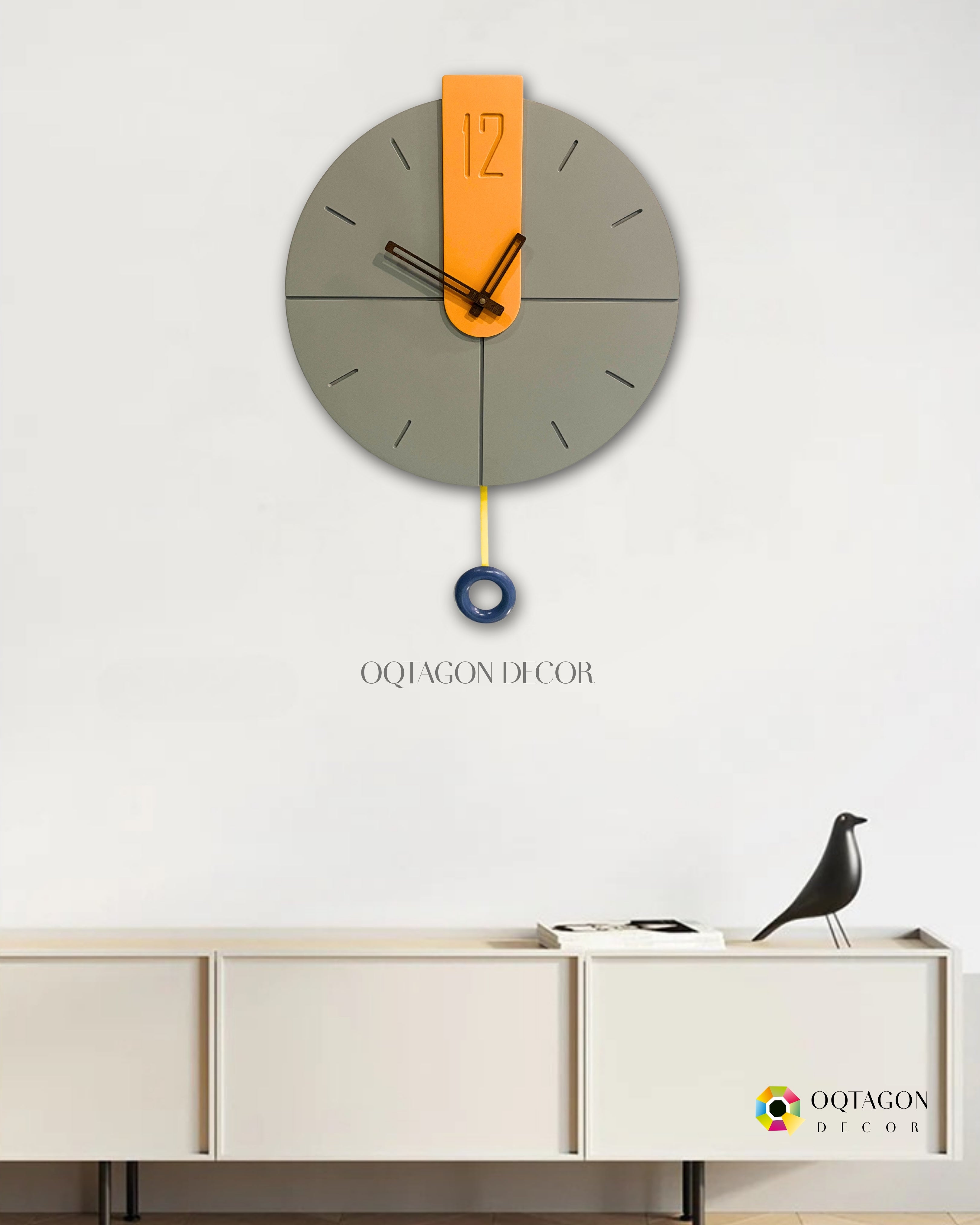 Modern Minimalist Wall Clock with Geometric Design & Pendulum