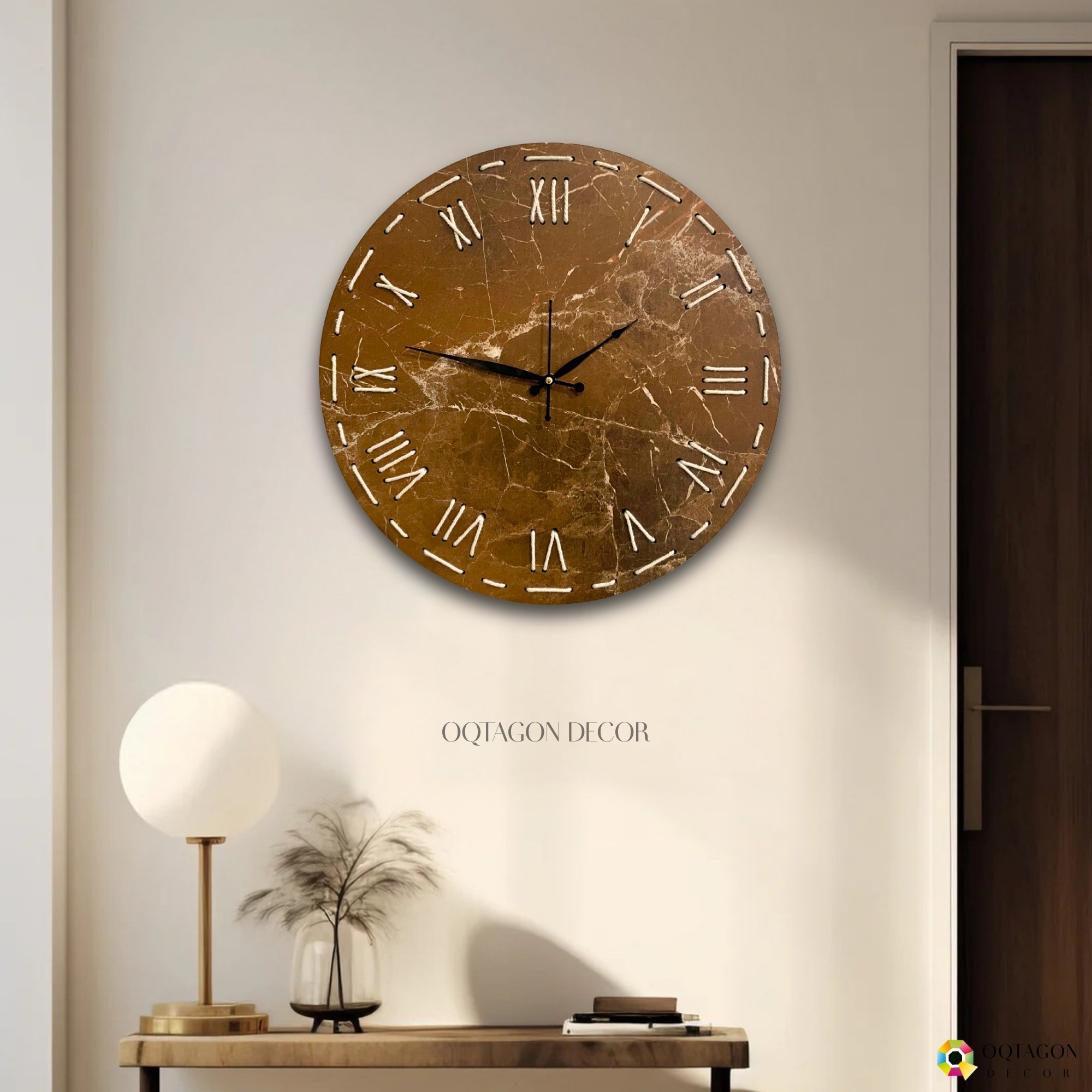 Elegant Threaded Roman Numeral Marble Finish Wall Clock Series