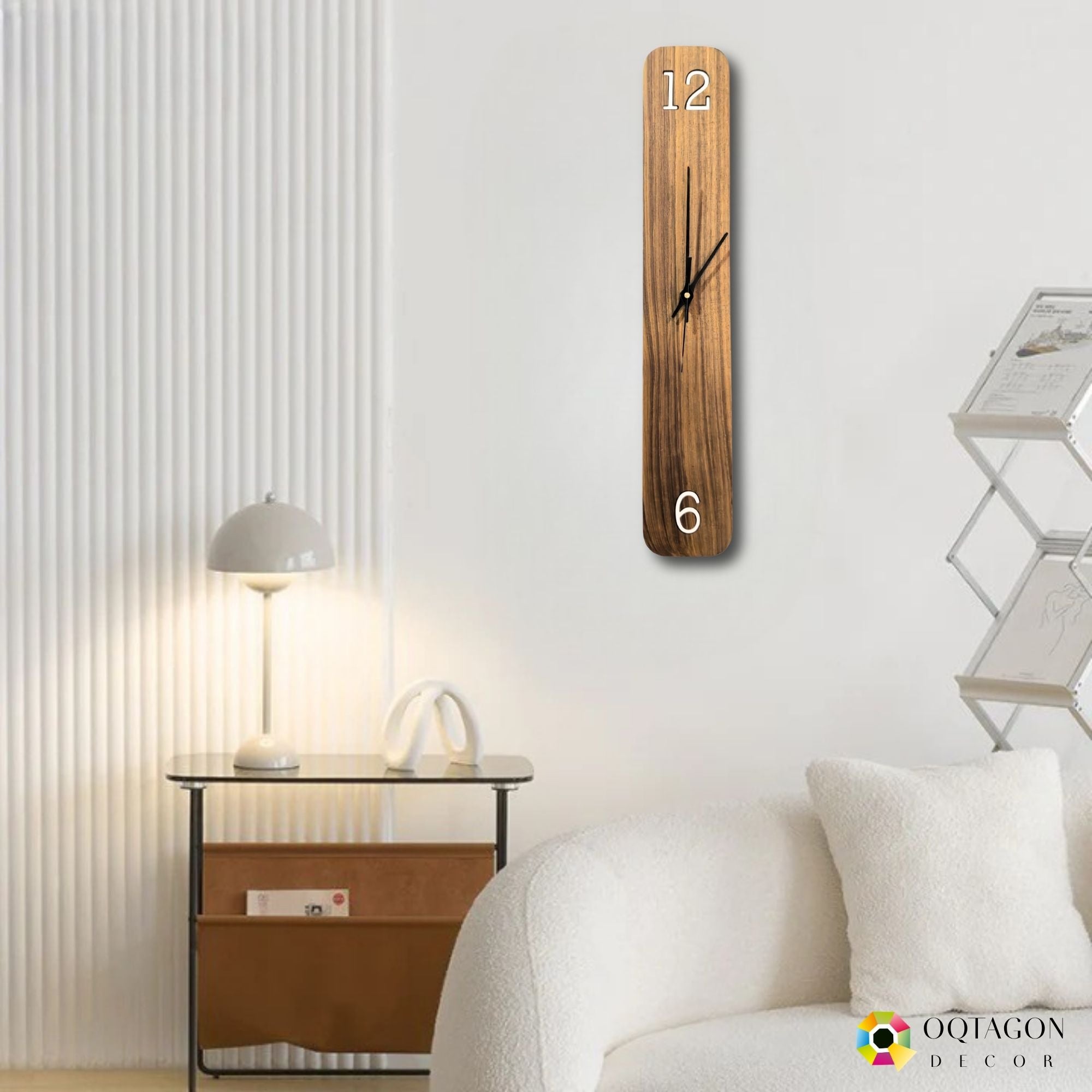 Modern Sagwan Wood Wall Clock – Handmade Vertical Wooden Decor